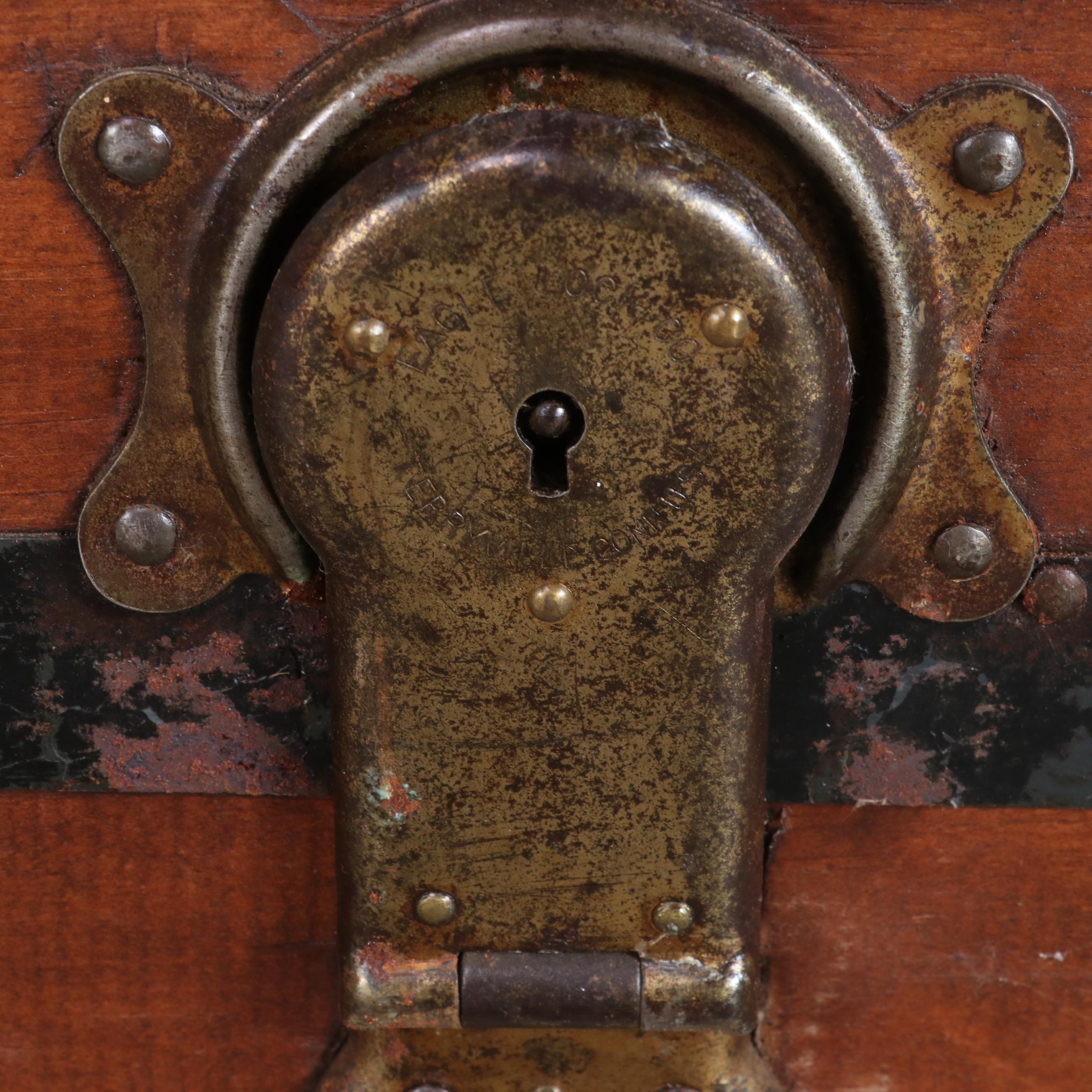 Late Victorian Metal-Mounted Pine Flat-Top Steamer Trunk