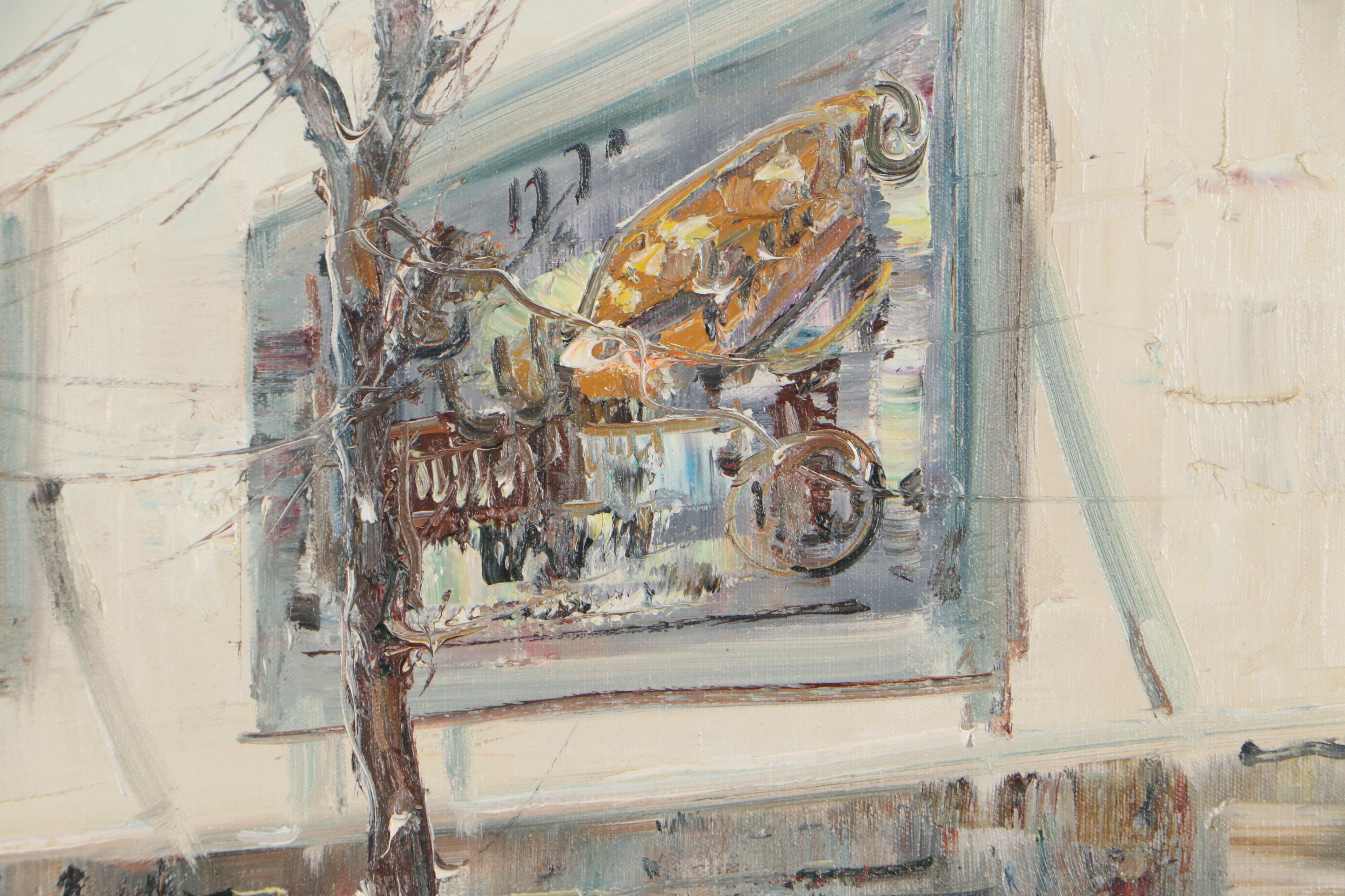 Street Scene Oil Painting, Circa 2000