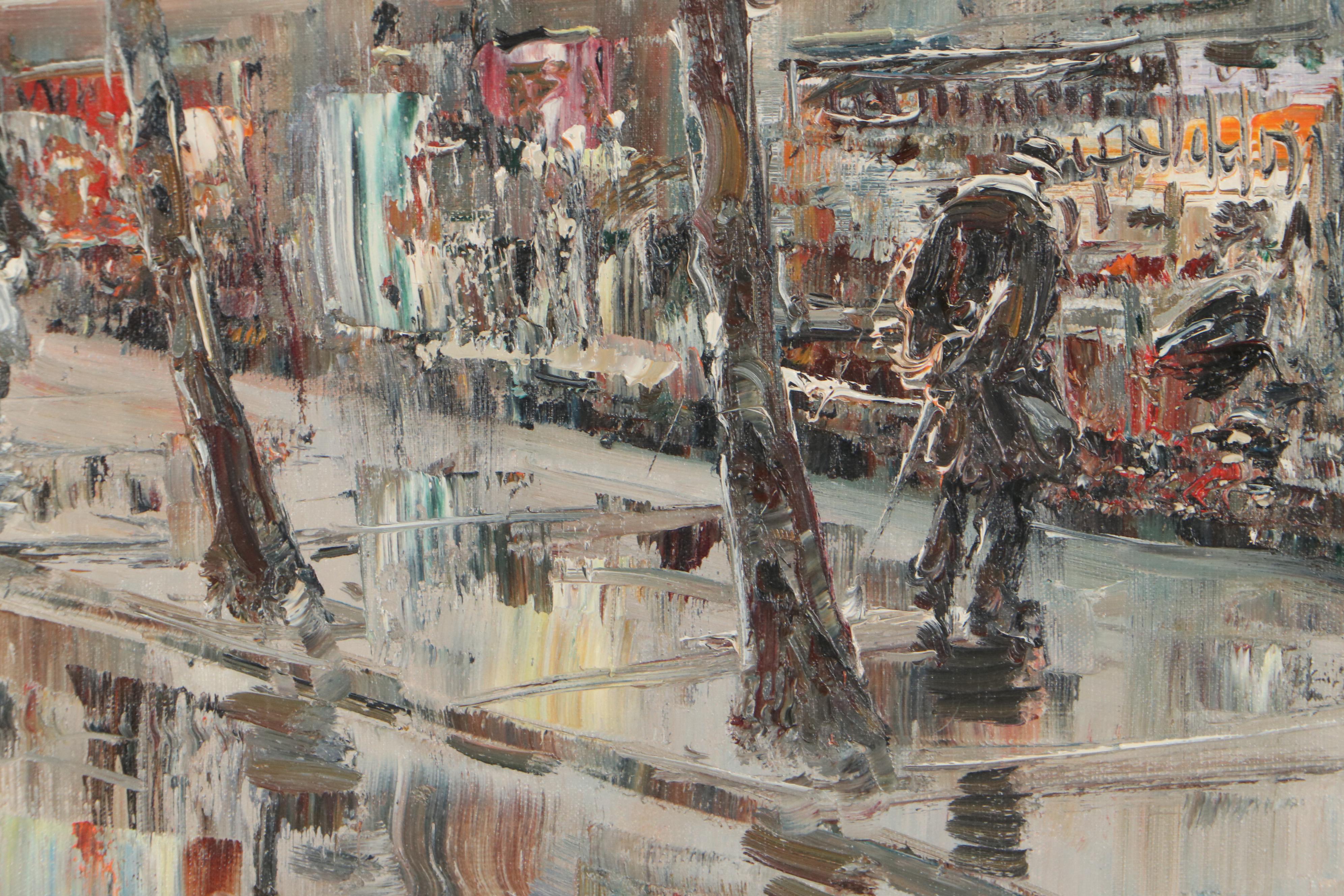 Street Scene Oil Painting, Circa 2000