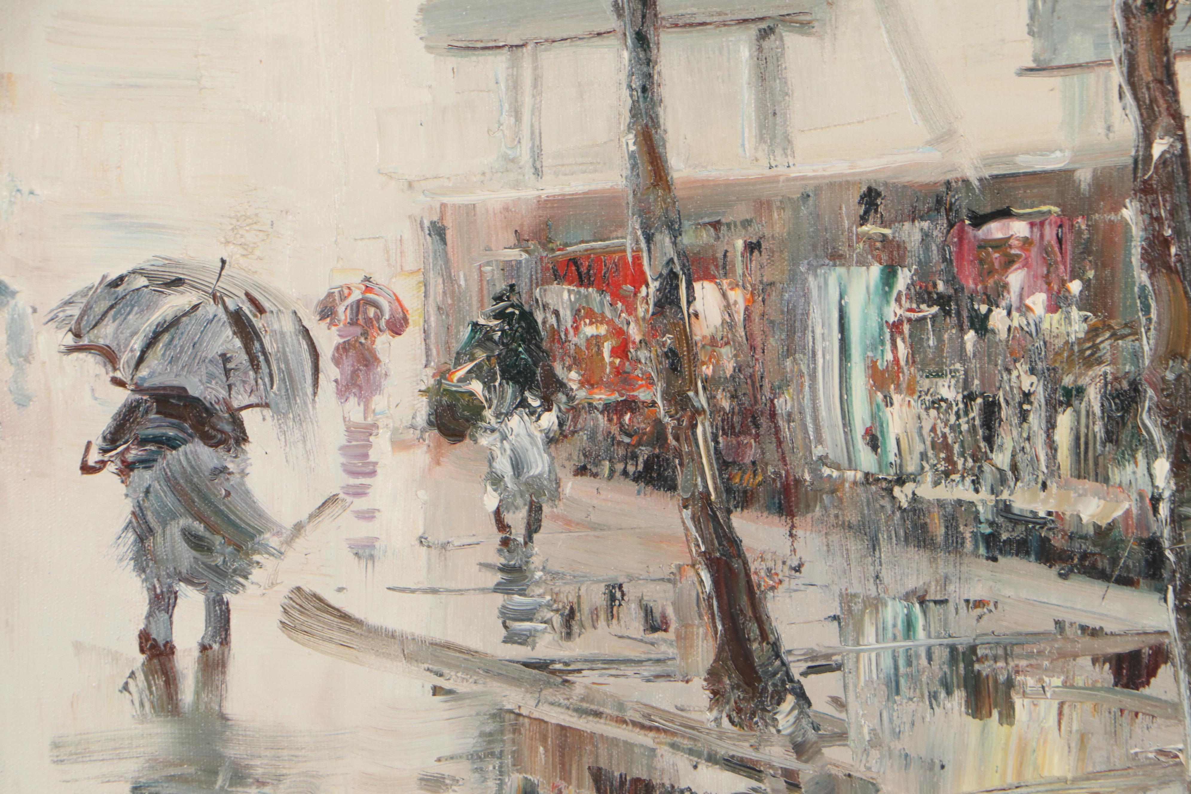 Street Scene Oil Painting, Circa 2000