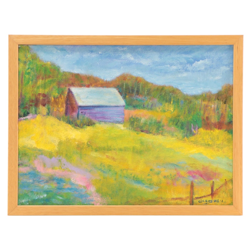 Jean Pierce Cogswell Oil Painting "Sunset Fields," Late 20th Century