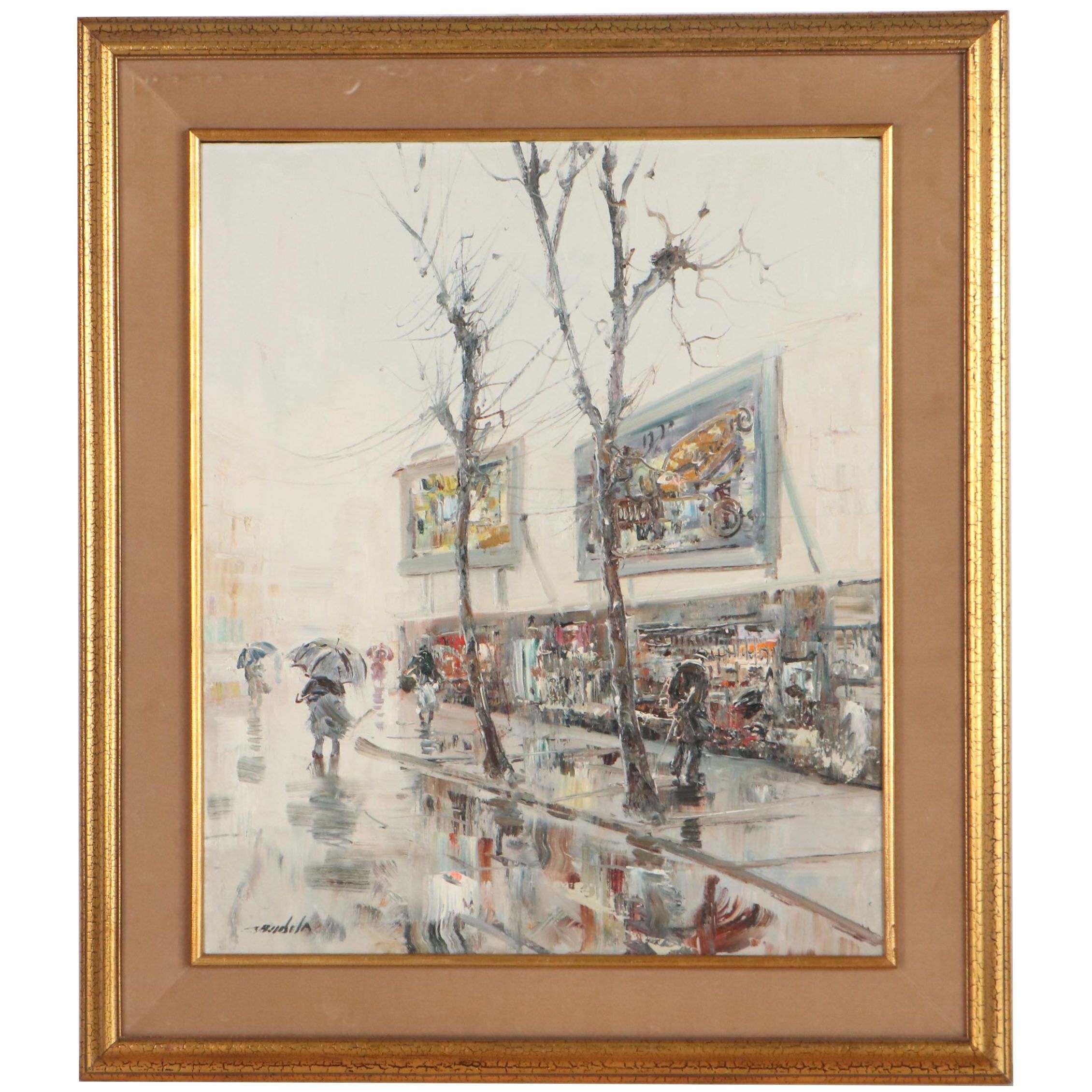 Street Scene Oil Painting, Circa 2000