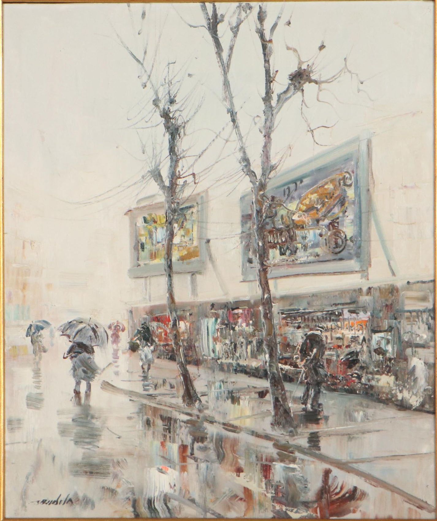 Street Scene Oil Painting, Circa 2000