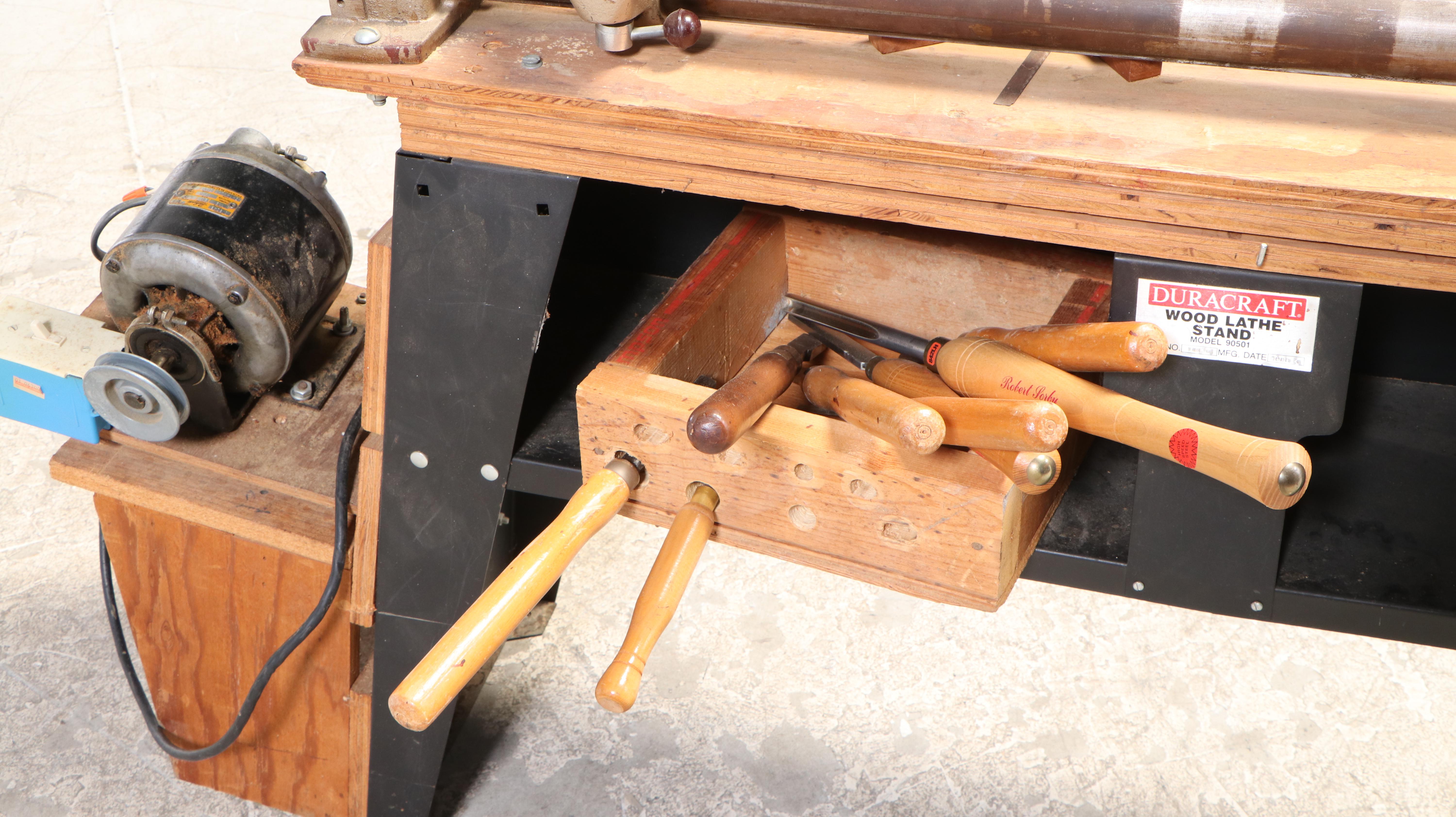 Duracraft Wood Lathe Stand with Electric Lathe and Eight Chisels