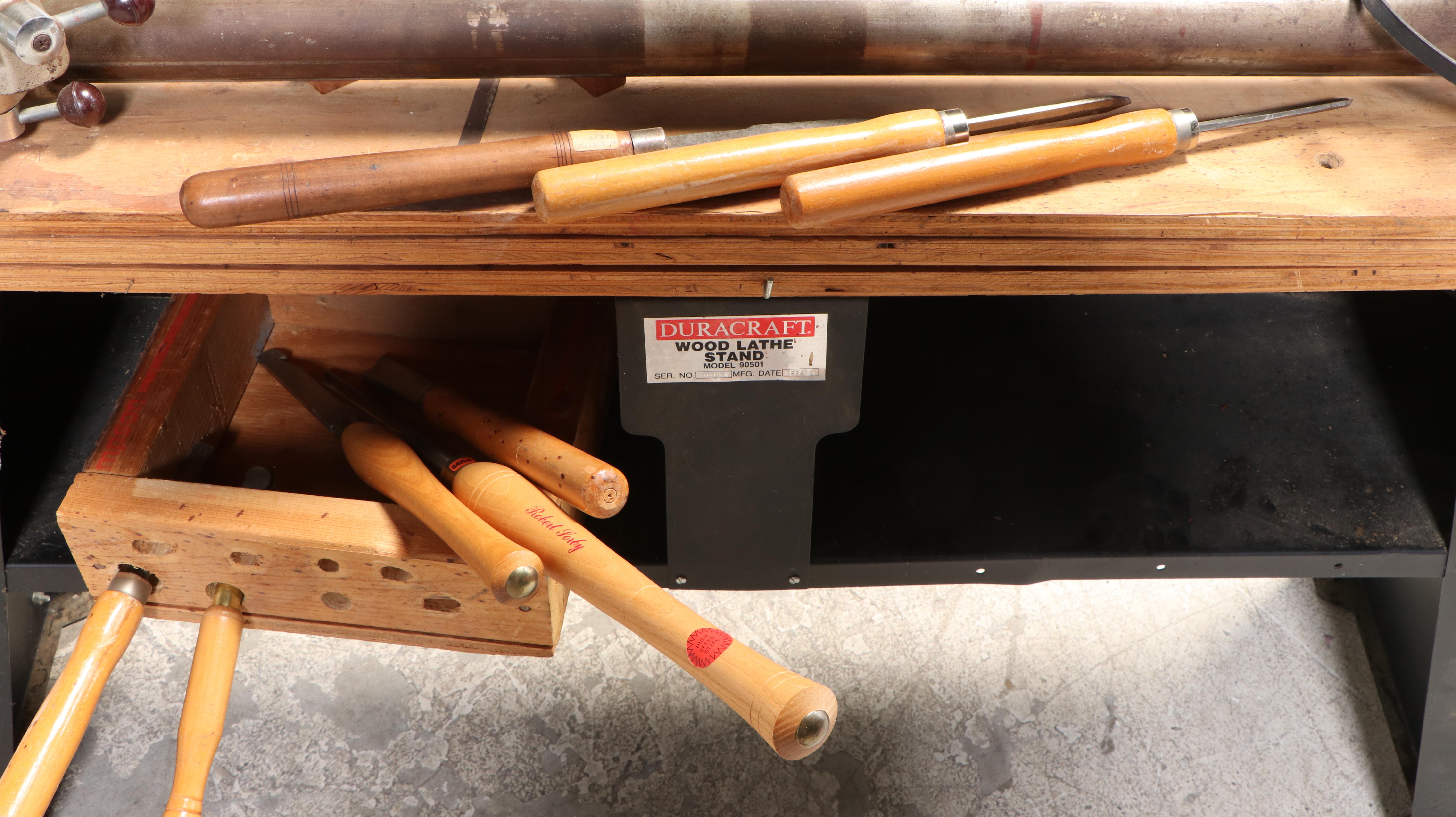 Duracraft Wood Lathe Stand with Electric Lathe and Eight Chisels