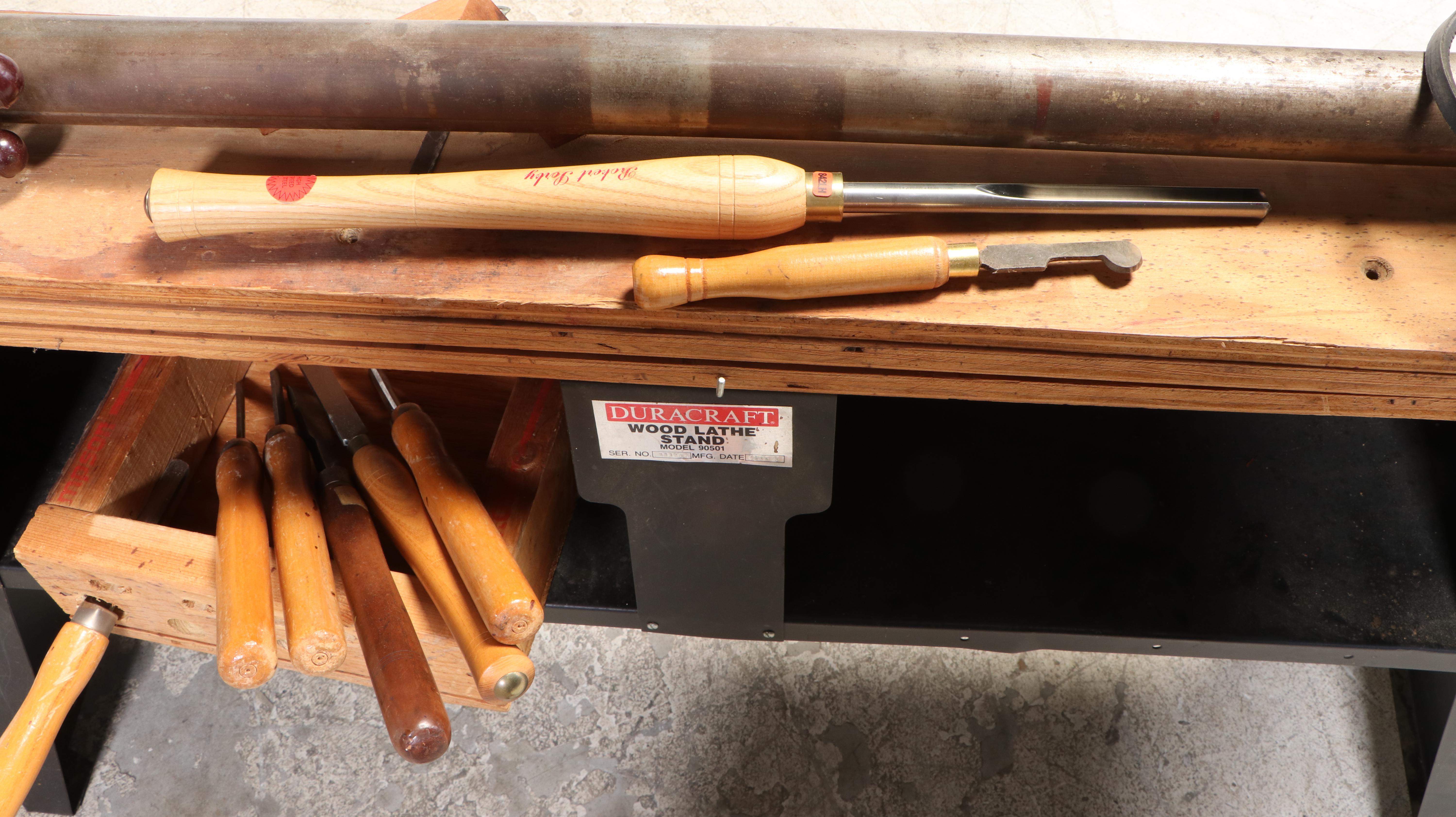 Duracraft Wood Lathe Stand with Electric Lathe and Eight Chisels