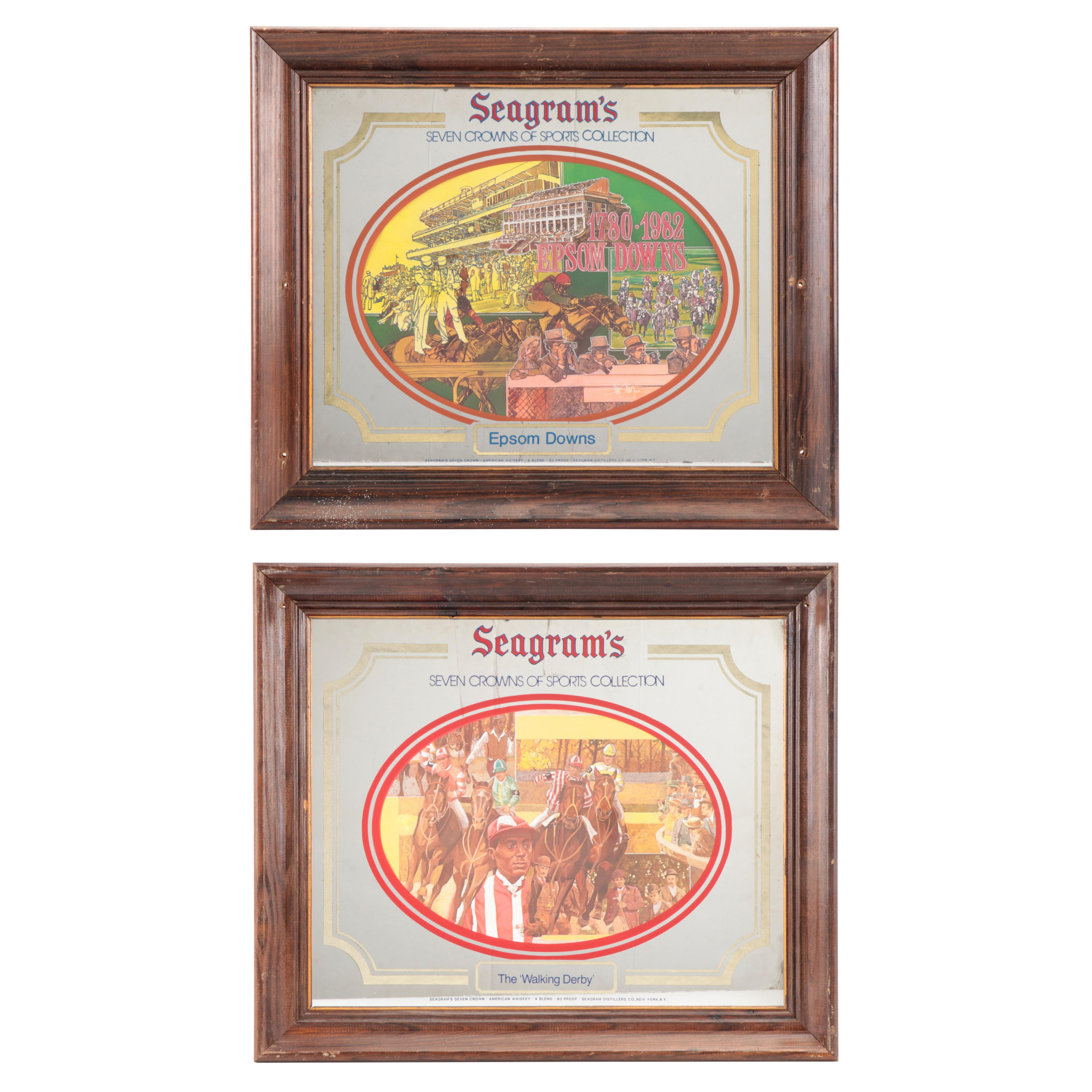 Seagram's Horse Racing Offset Lithograph Back Bar Advertising Mirrors