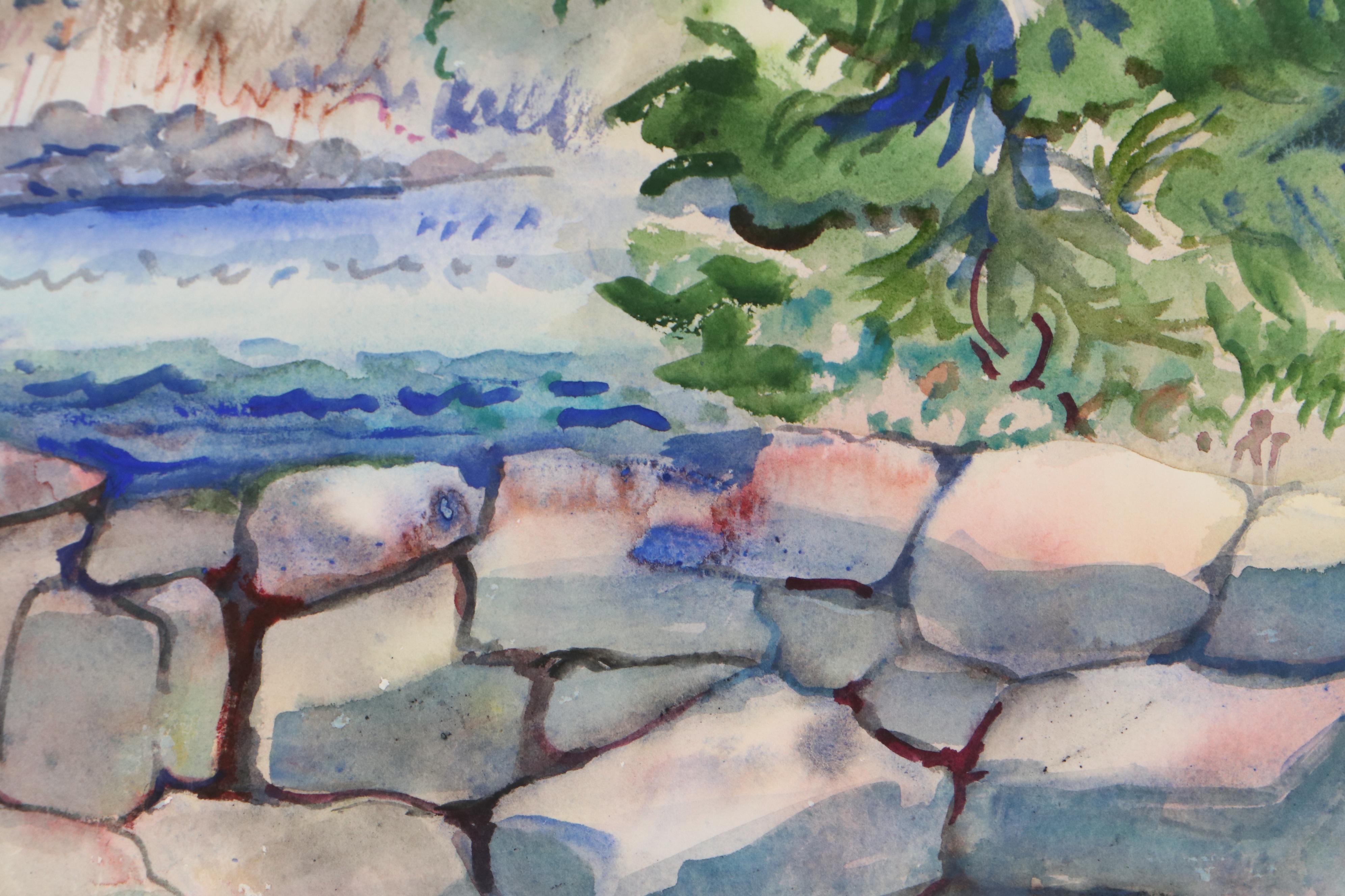 Marion Maas Lakescape Watercolor Painting, Circa 2000
