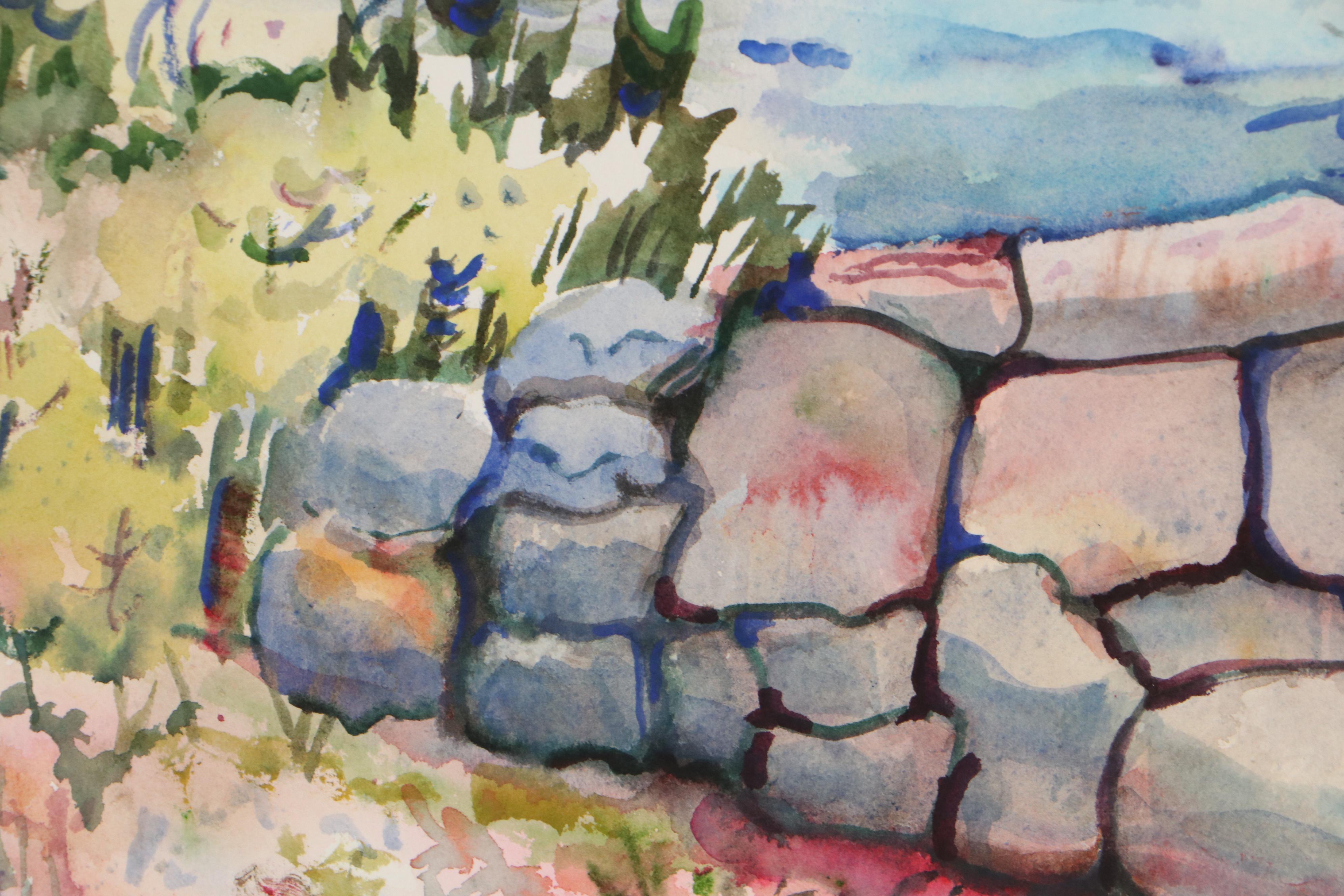 Marion Maas Lakescape Watercolor Painting, Circa 2000