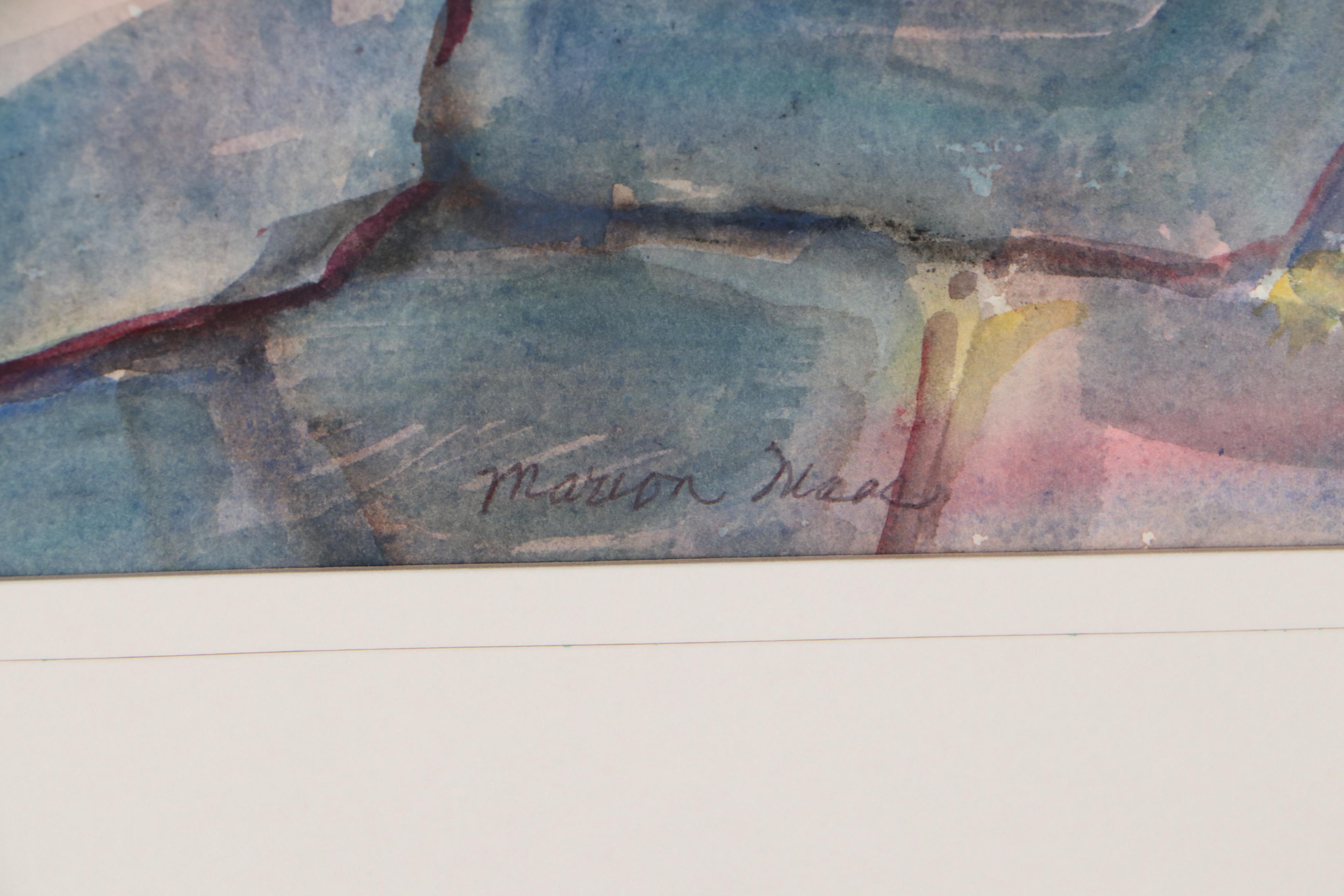 Marion Maas Lakescape Watercolor Painting, Circa 2000