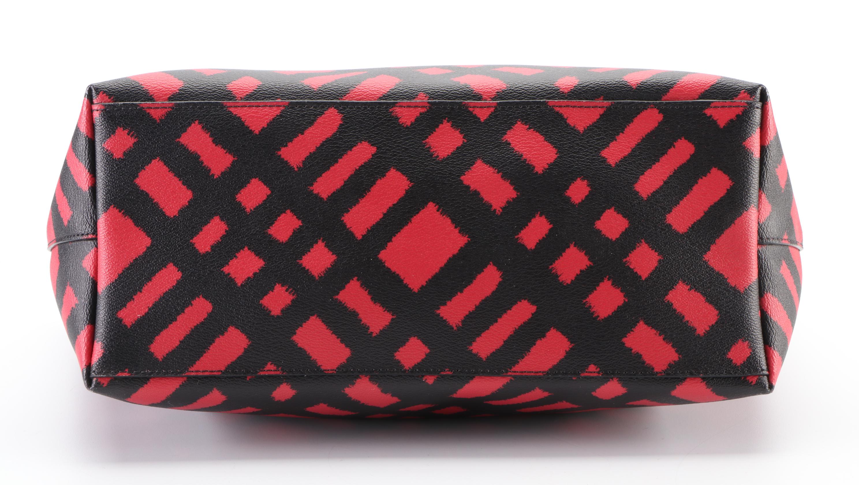 Coach City Zip Tote in Red/Black Wild Plaid Coated Canvas and Black Leather