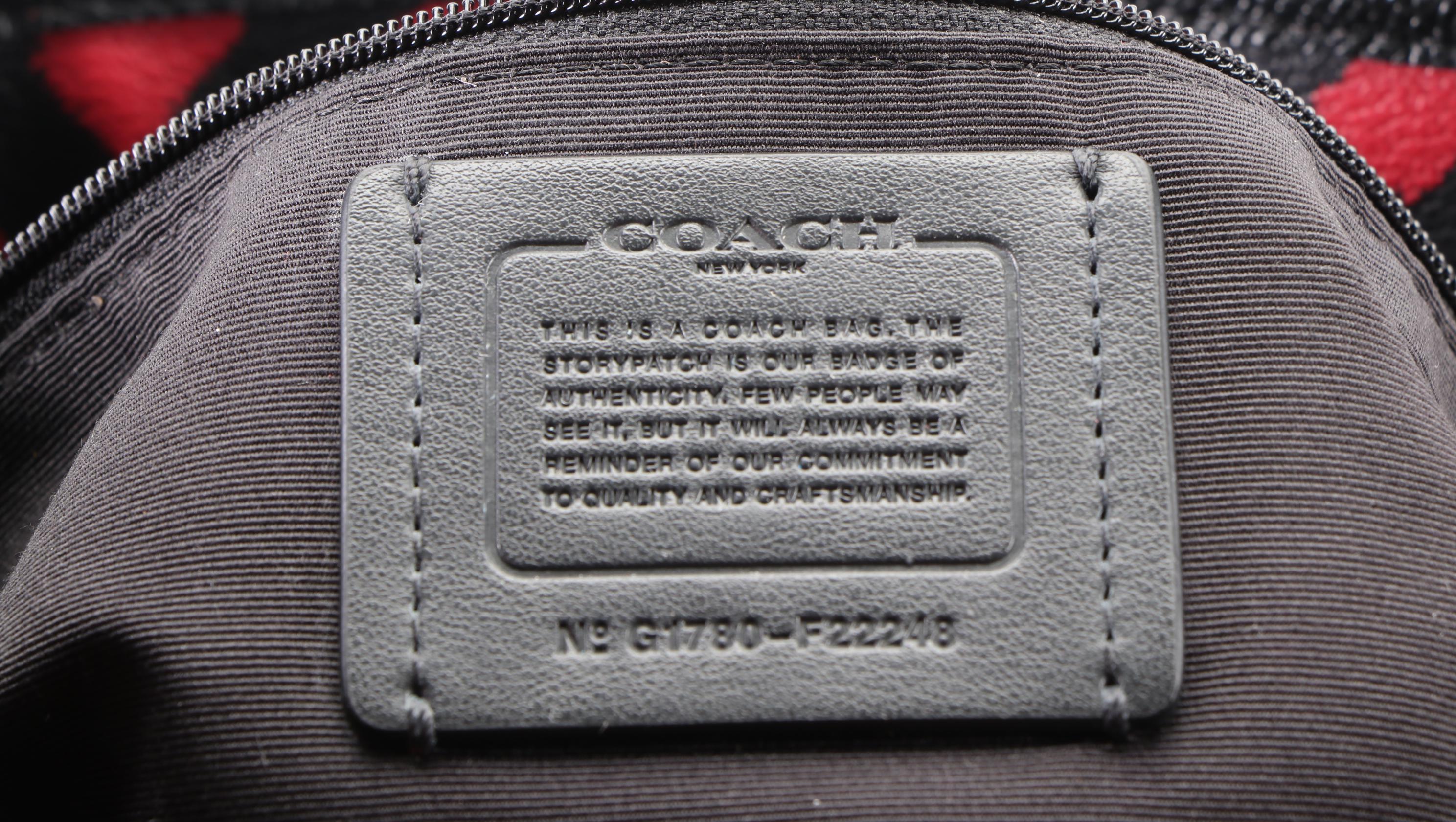 Coach City Zip Tote in Red/Black Wild Plaid Coated Canvas and Black Leather