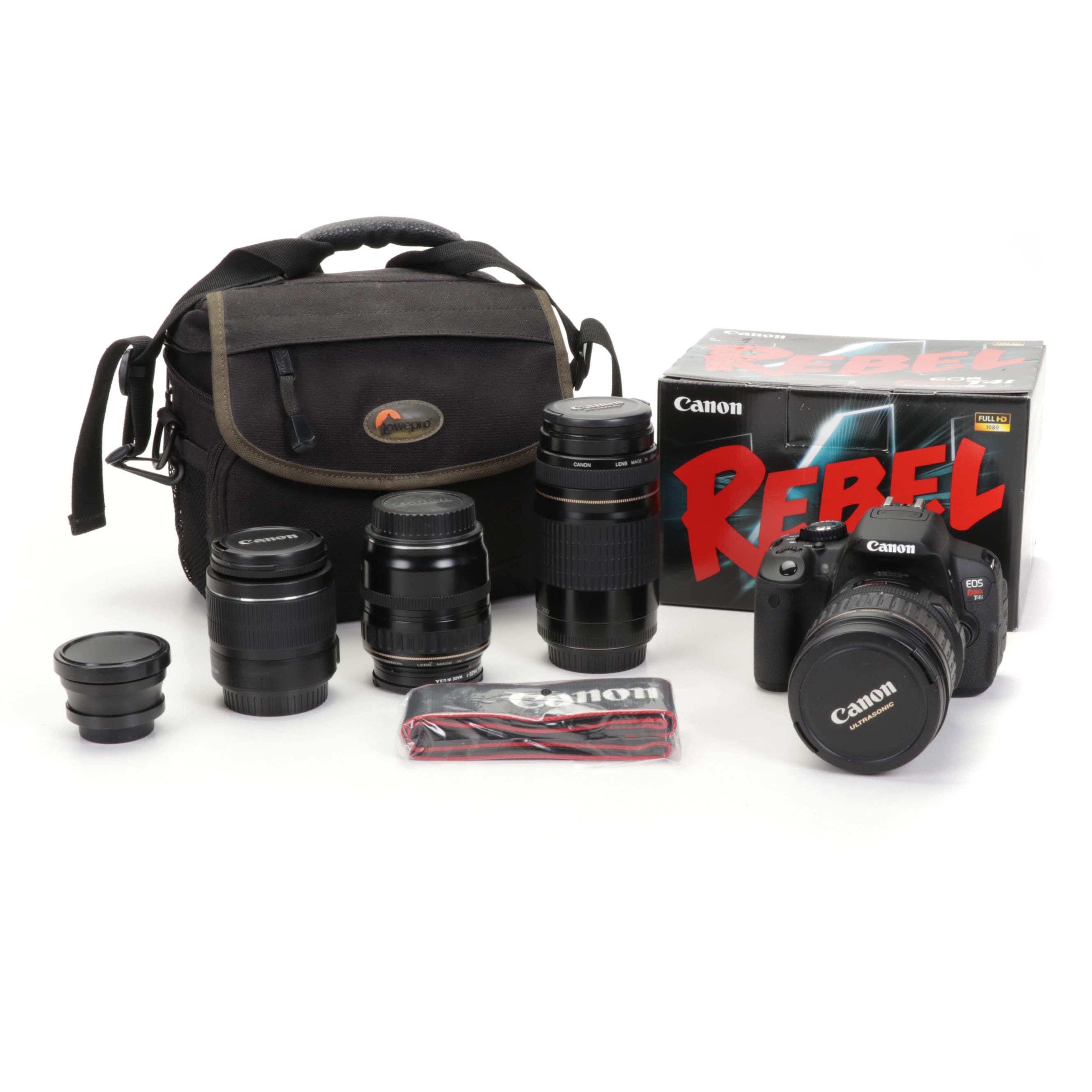 Canon EOS Rebel T4i DSLR with Canon Lenses and Case