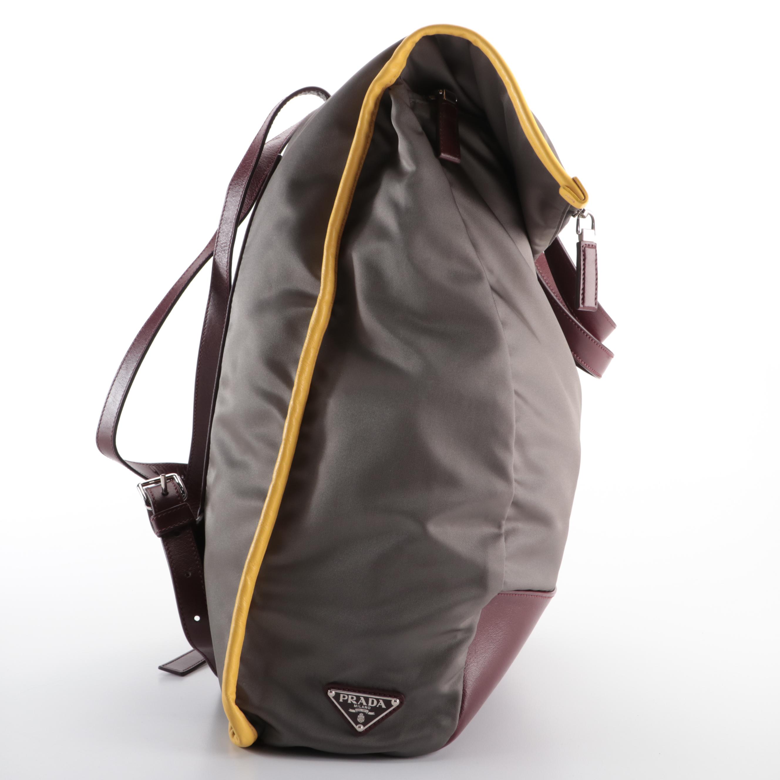 Prada Fold-Over Convertible Backpack Tote in Tessuto Nylon and Leather Trim