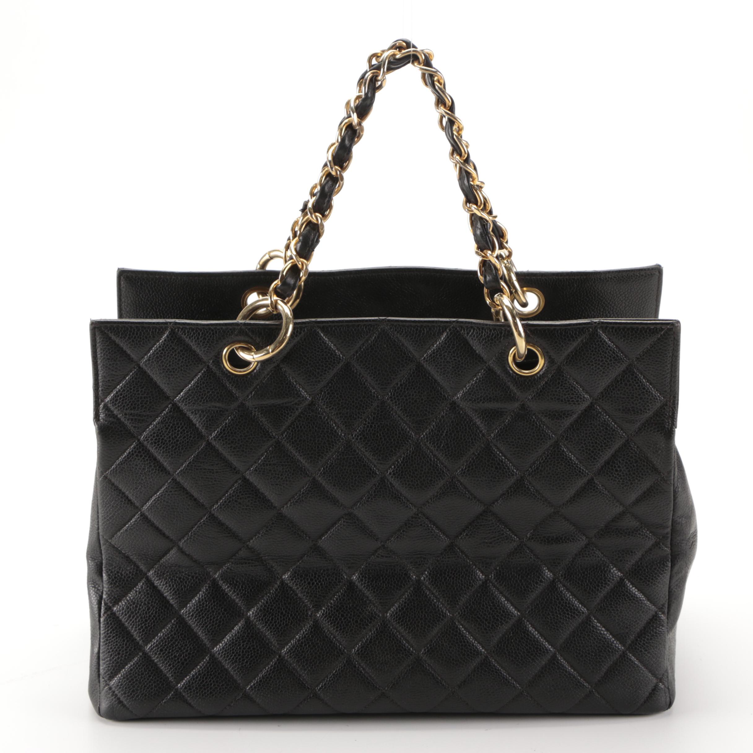 Chanel Classic CC Small Shopper Tote in Black Quilted Caviar Leather
