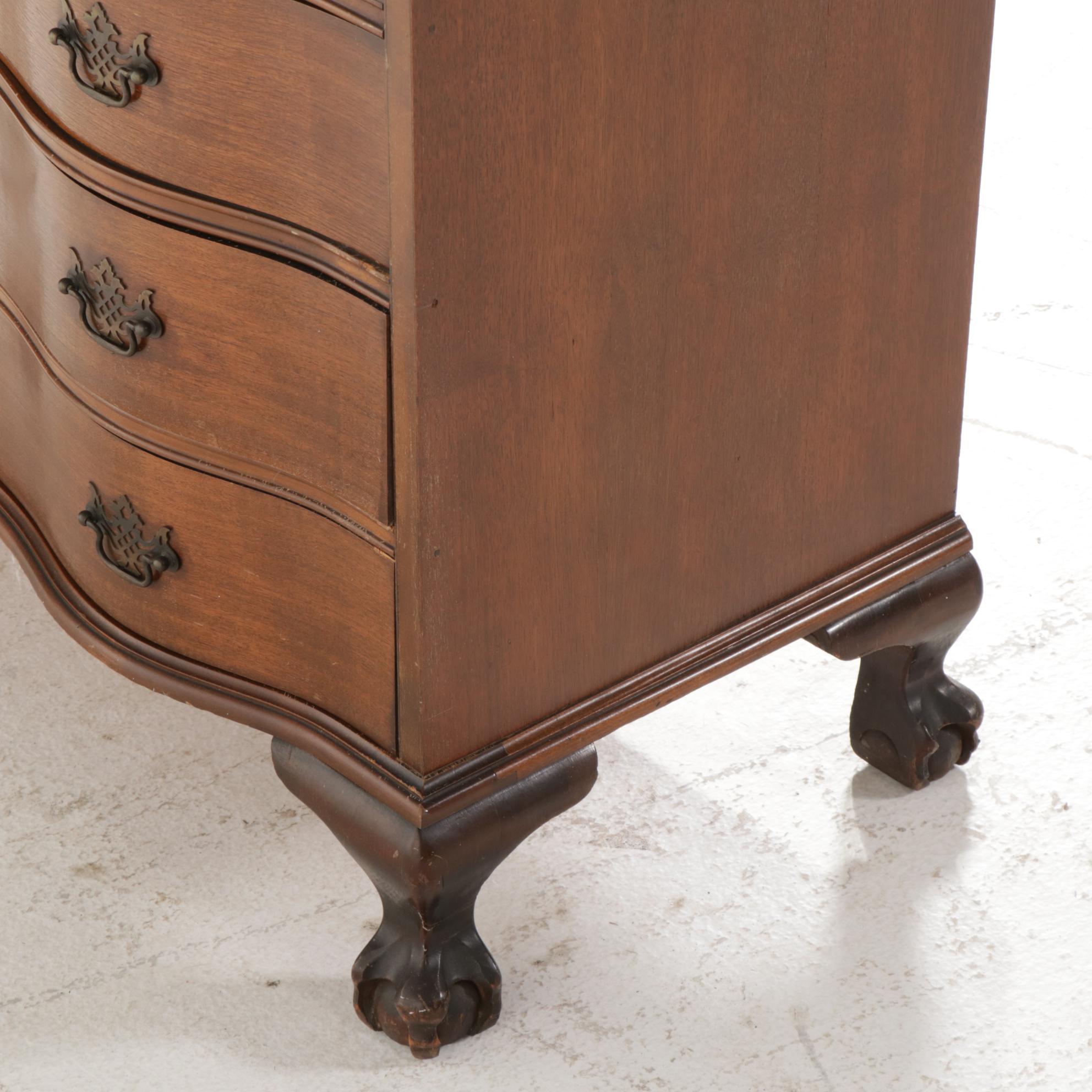 Chippendale Style Walnut Serpentine Front Secretary Bookcase, Mid-20th Century