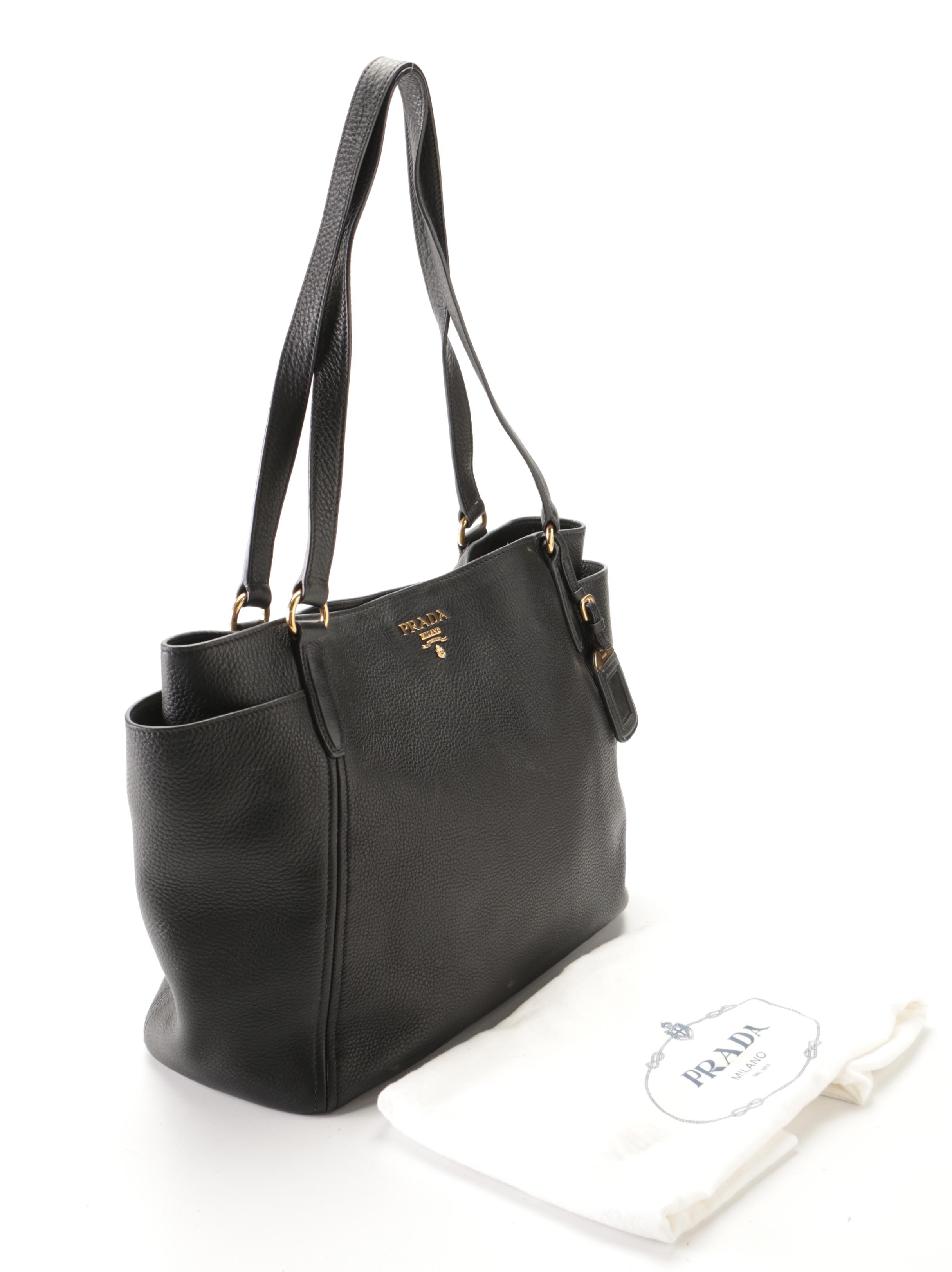Prada Large Shoulder Tote Bag in Black Deerskin Leather