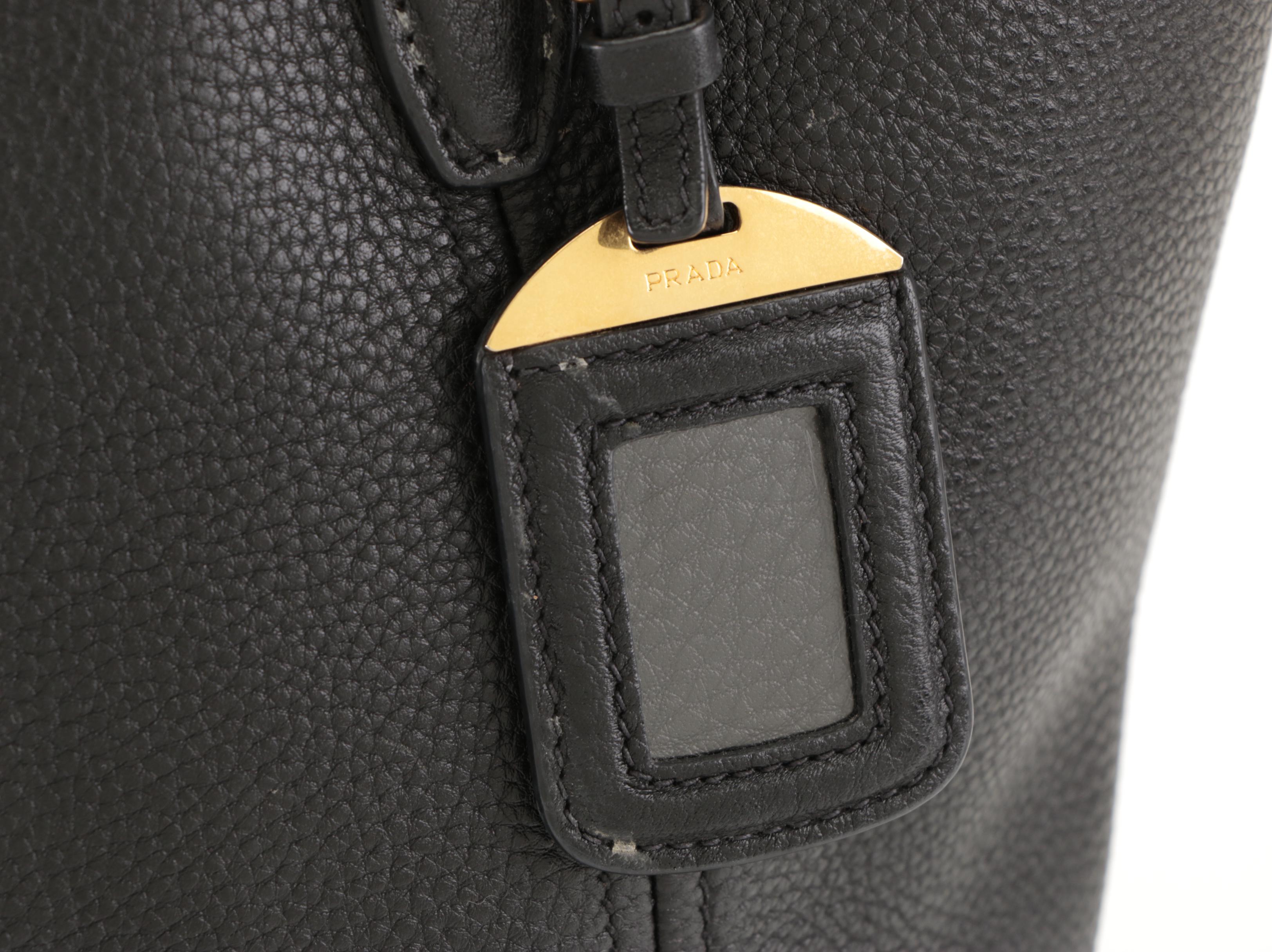 Prada Large Shoulder Tote Bag in Black Deerskin Leather