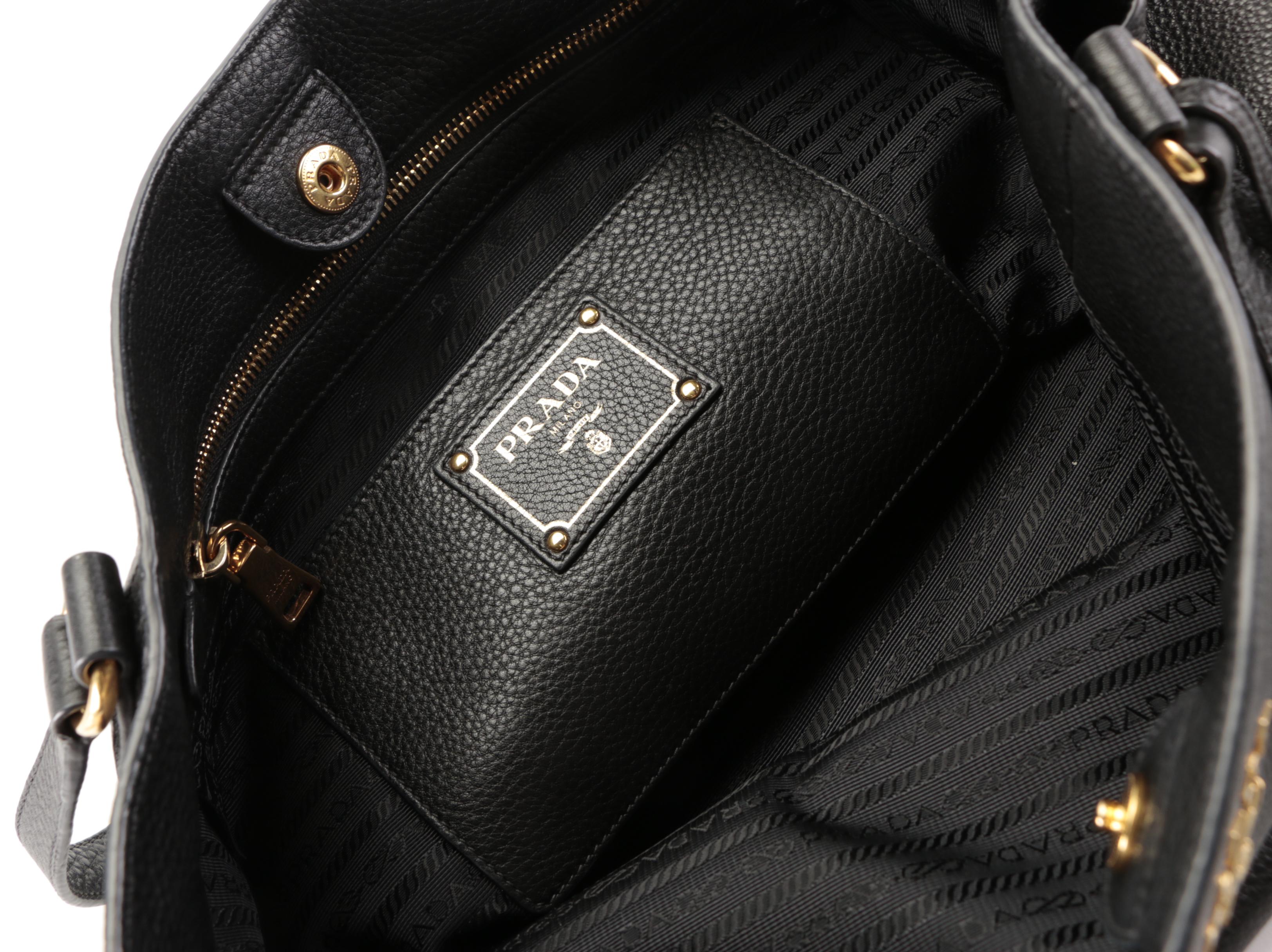 Prada Large Shoulder Tote Bag in Black Deerskin Leather