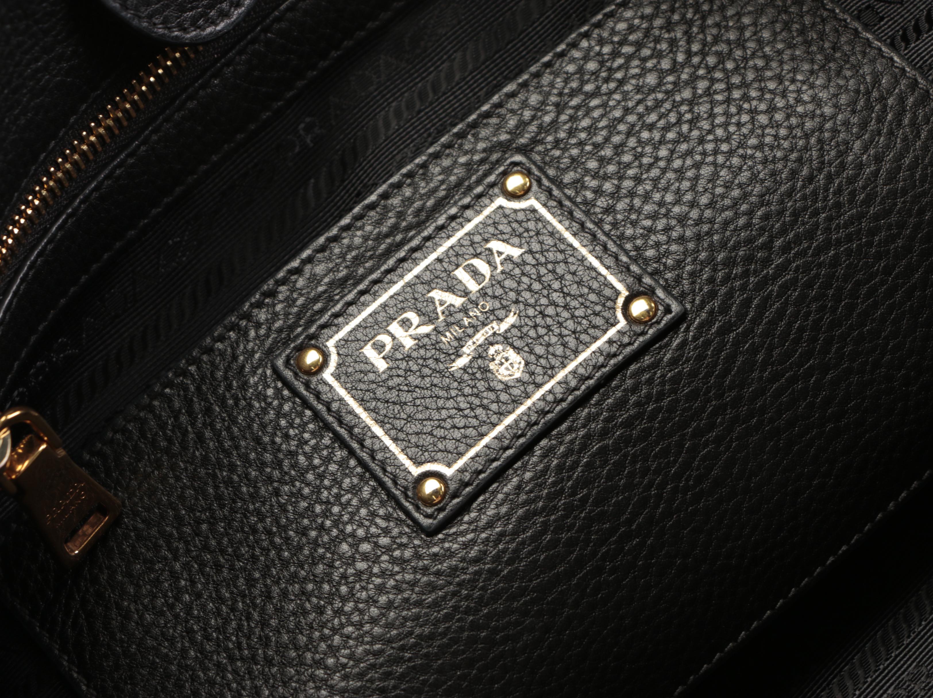 Prada Large Shoulder Tote Bag in Black Deerskin Leather