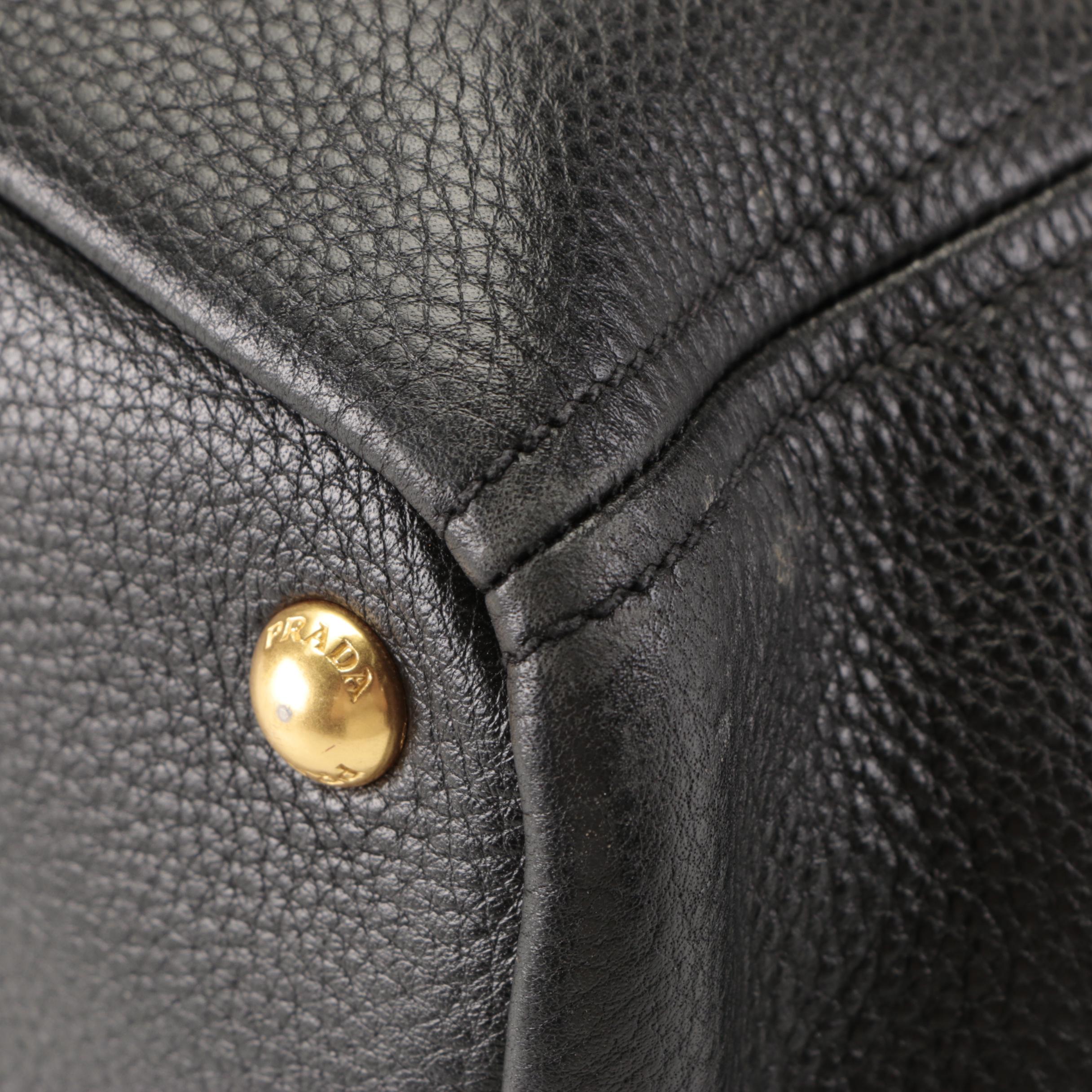 Prada Large Shoulder Tote Bag in Black Deerskin Leather