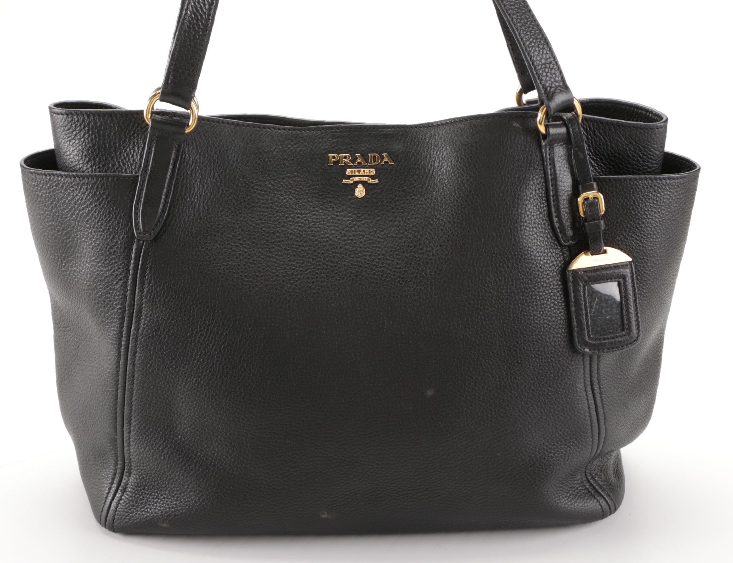 Prada Large Shoulder Tote Bag in Black Deerskin Leather