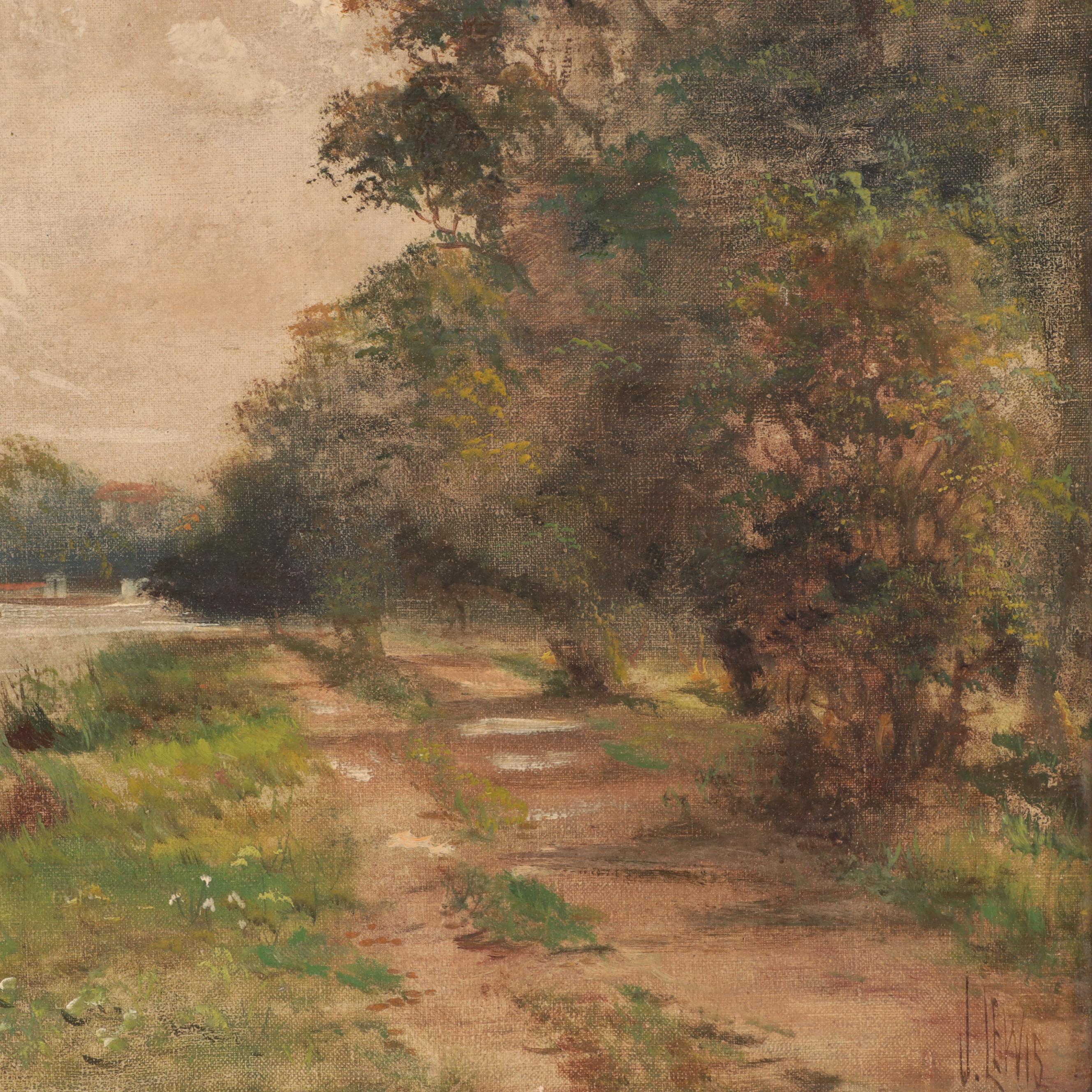 James Isaiah Lewis Landscape Oil Painting of River, Early 20th Century
