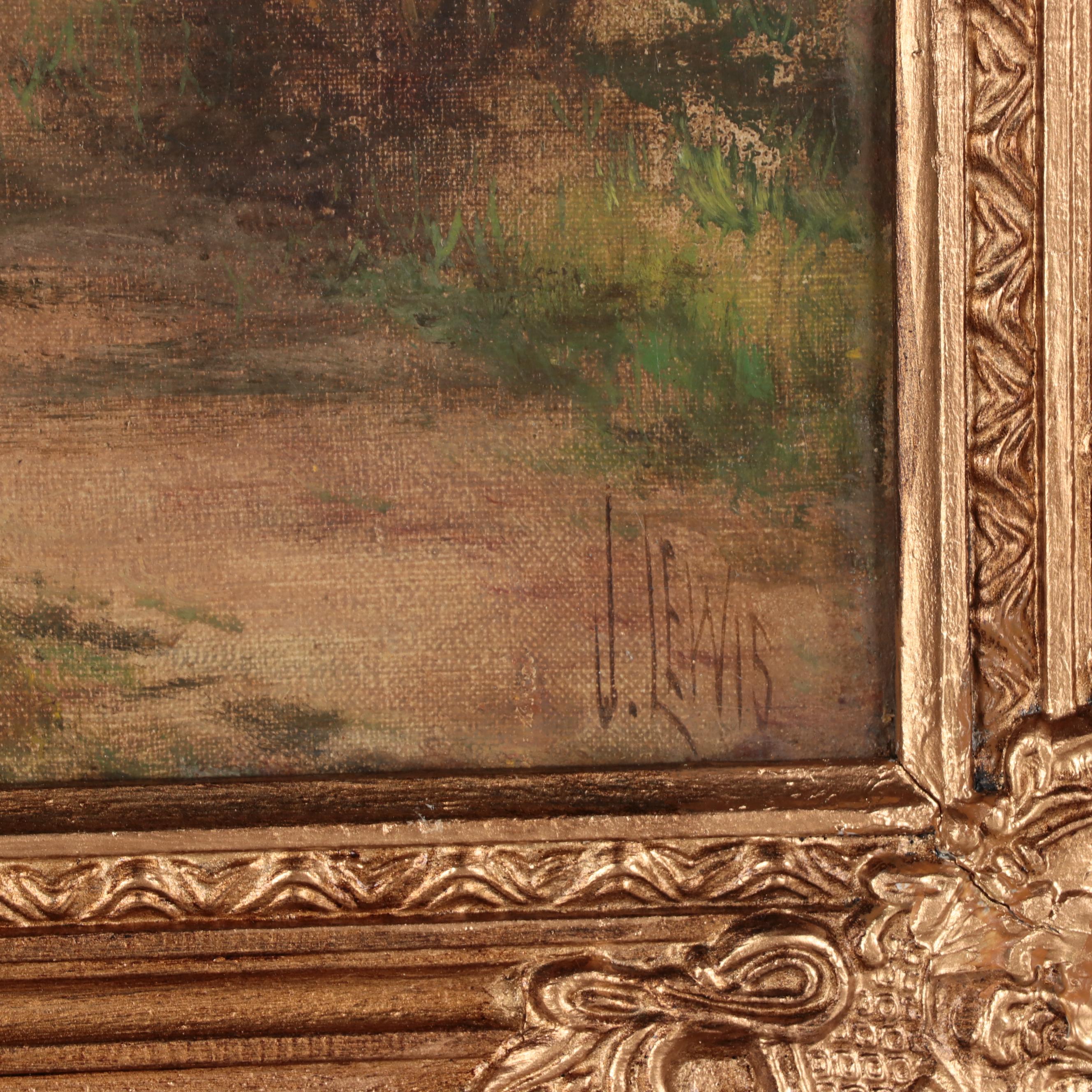 James Isaiah Lewis Landscape Oil Painting of River, Early 20th Century