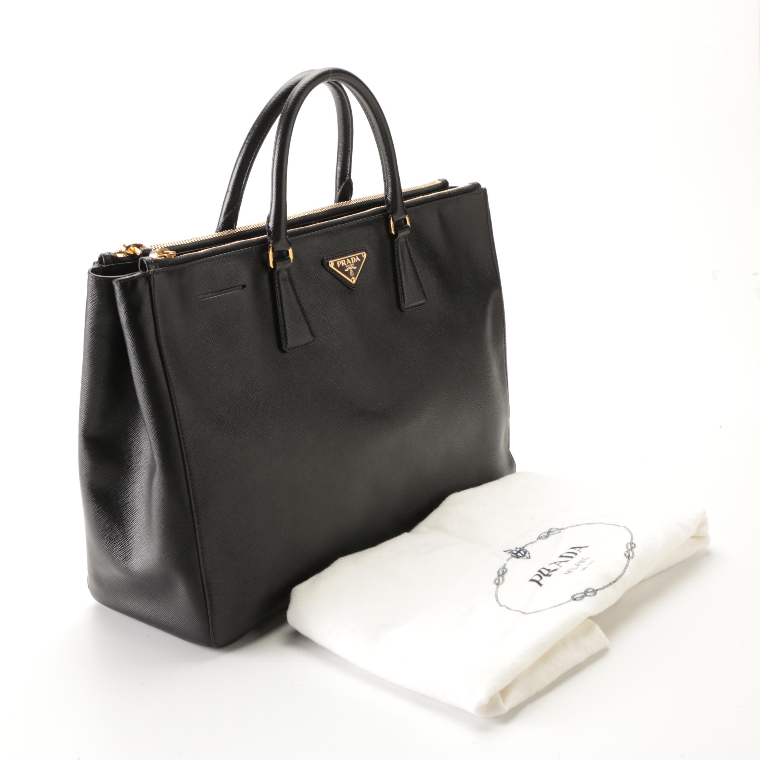 Prada Large Double-Zip Tote Bag in Black Saffiano Lux Leather