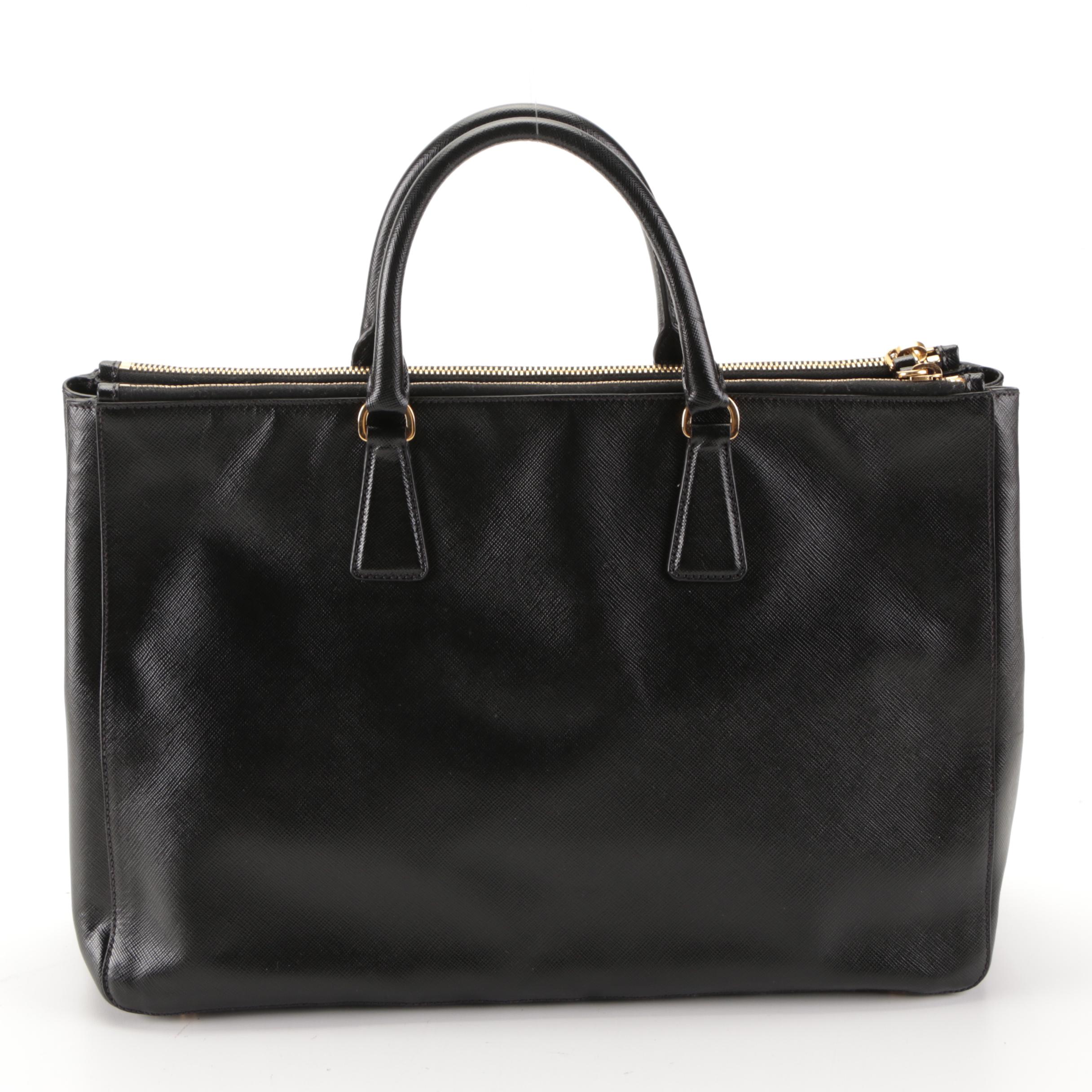 Prada Large Double-Zip Tote Bag in Black Saffiano Lux Leather