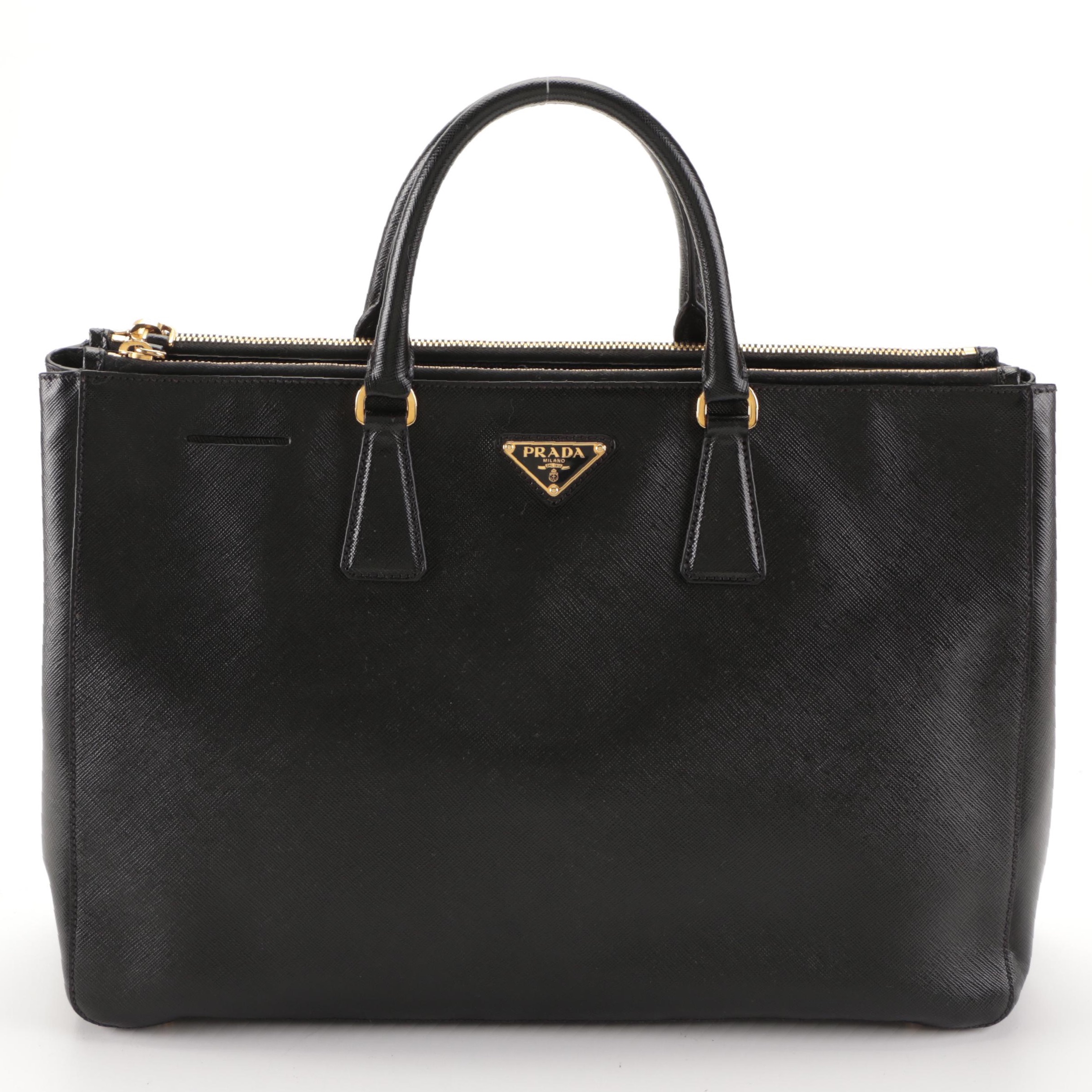 Prada Large Double-Zip Tote Bag in Black Saffiano Lux Leather