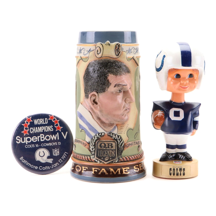Quarterback Legends Johnny Unitas Stein and Other Baltimore Colts Memorabilia