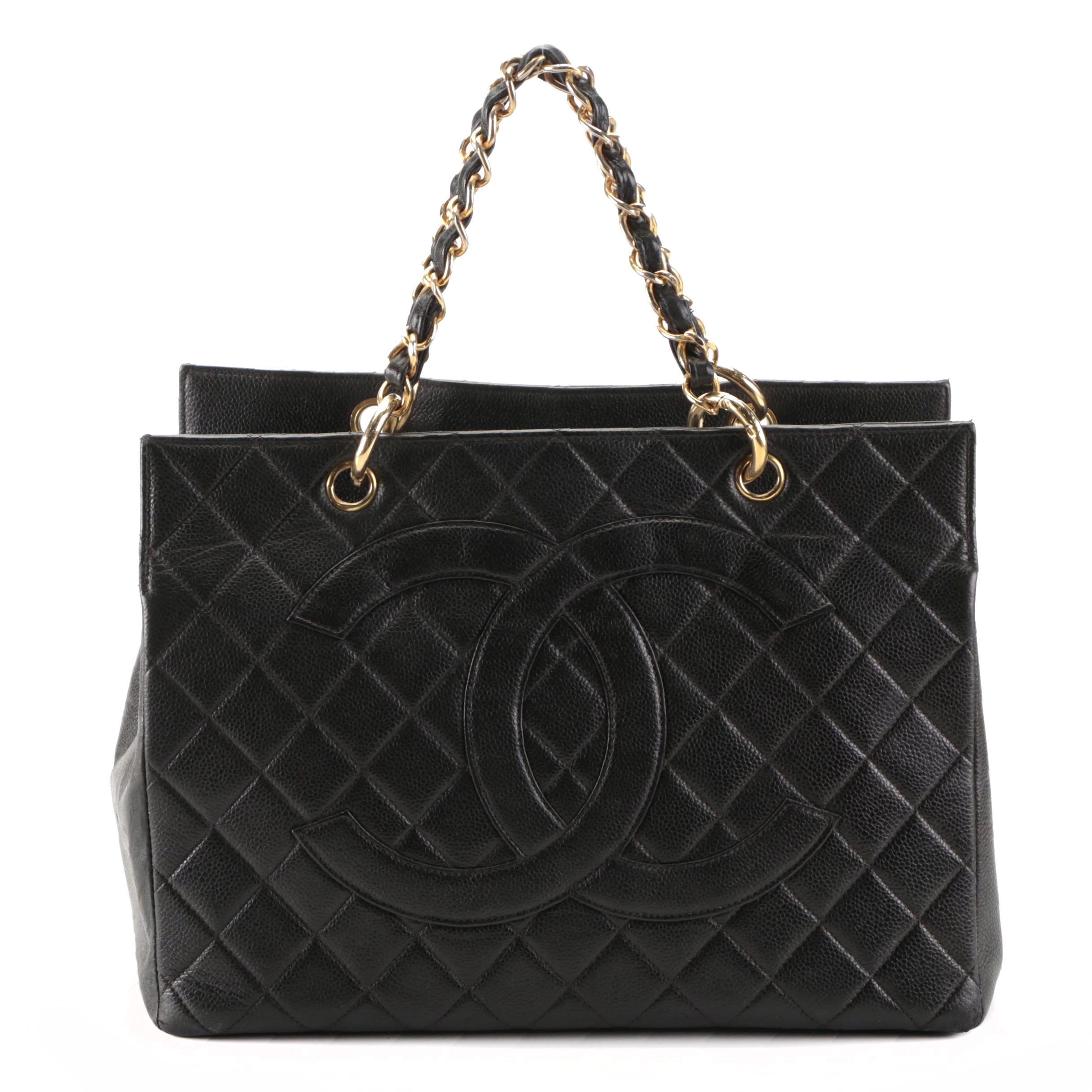 Chanel Classic CC Small Shopper Tote in Black Quilted Caviar Leather