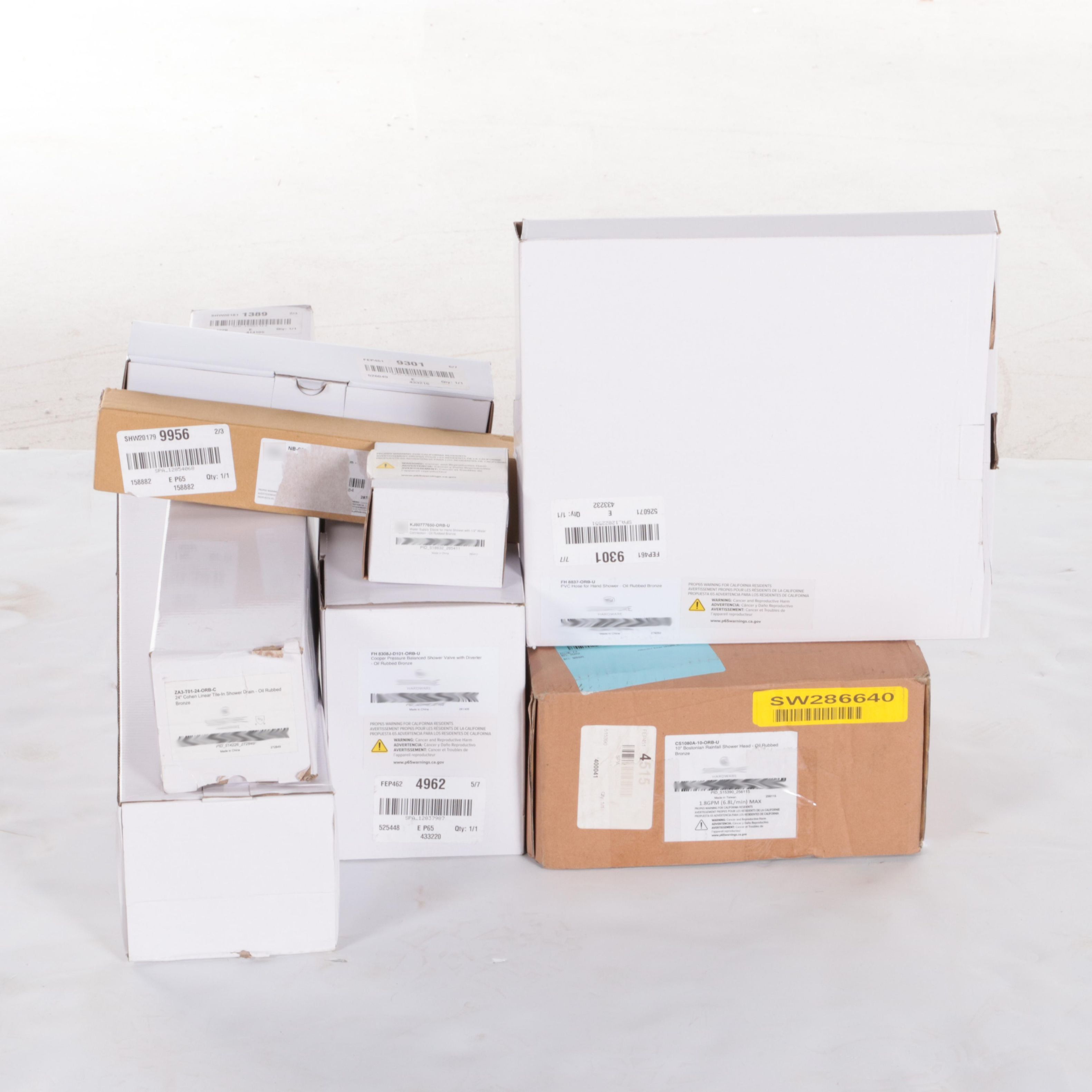 Oil Rubbed Bronze Tile-In Shower Drain, Rainfall Showerhead Hand Shower and more