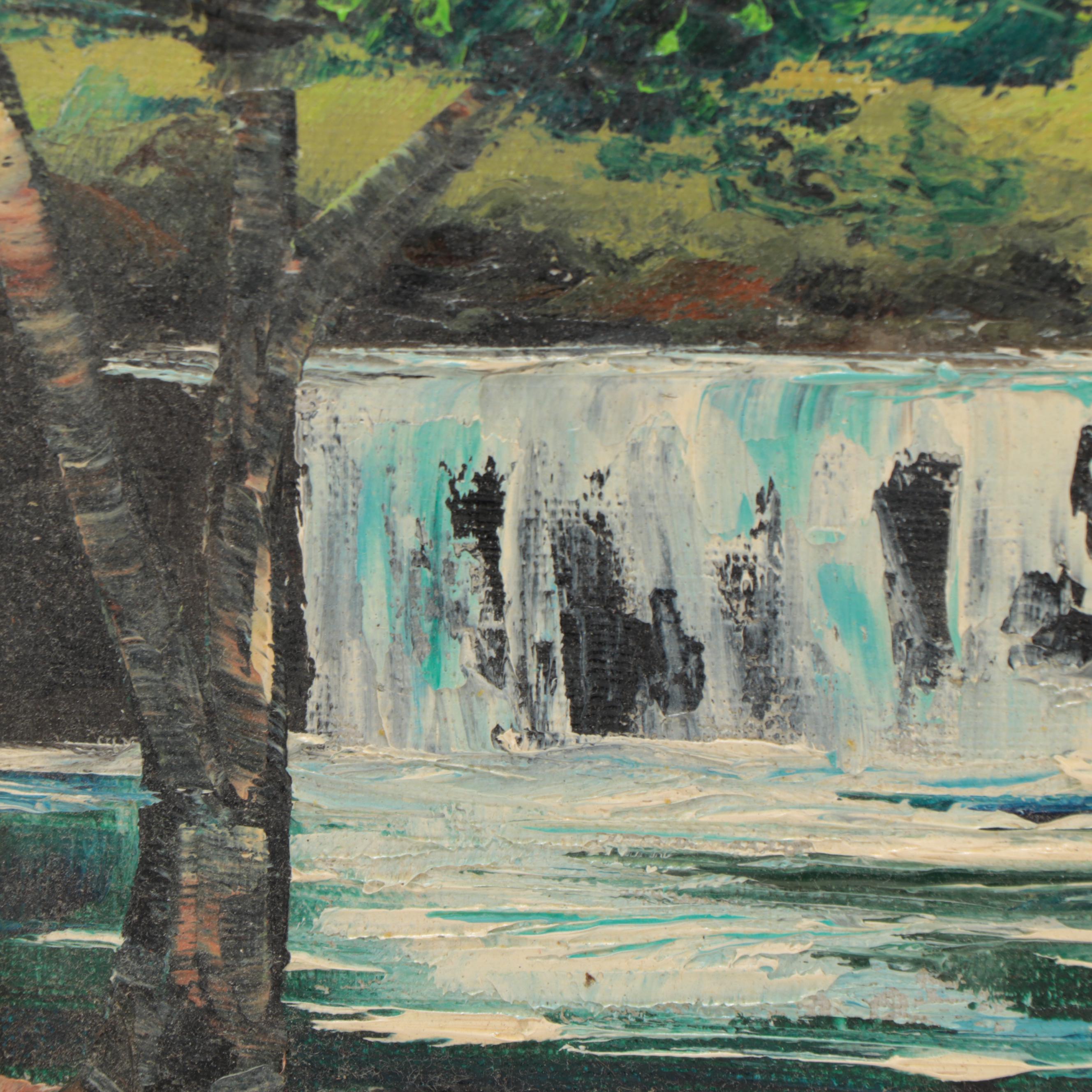 Oil Painting of Waterfall Landscape