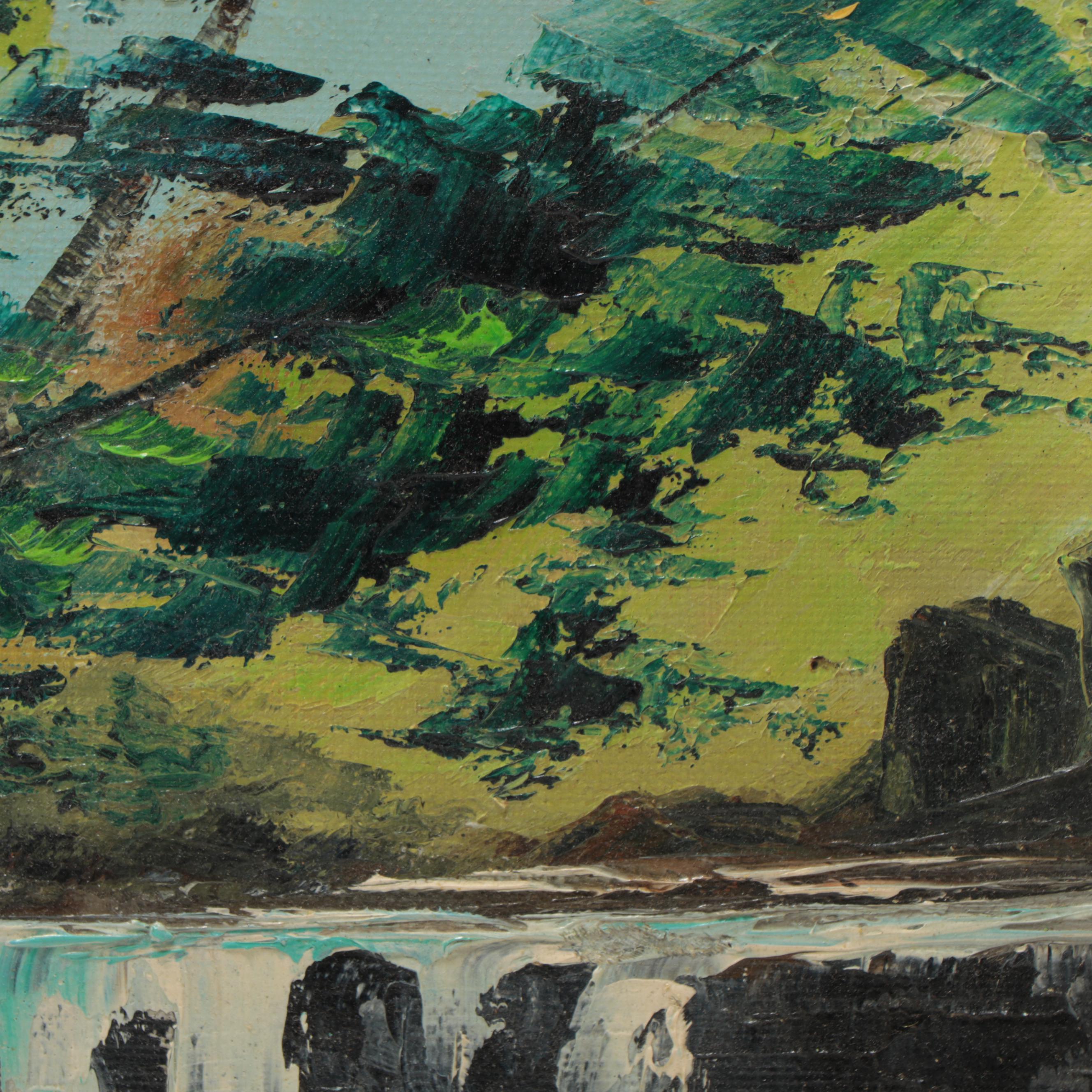 Oil Painting of Waterfall Landscape