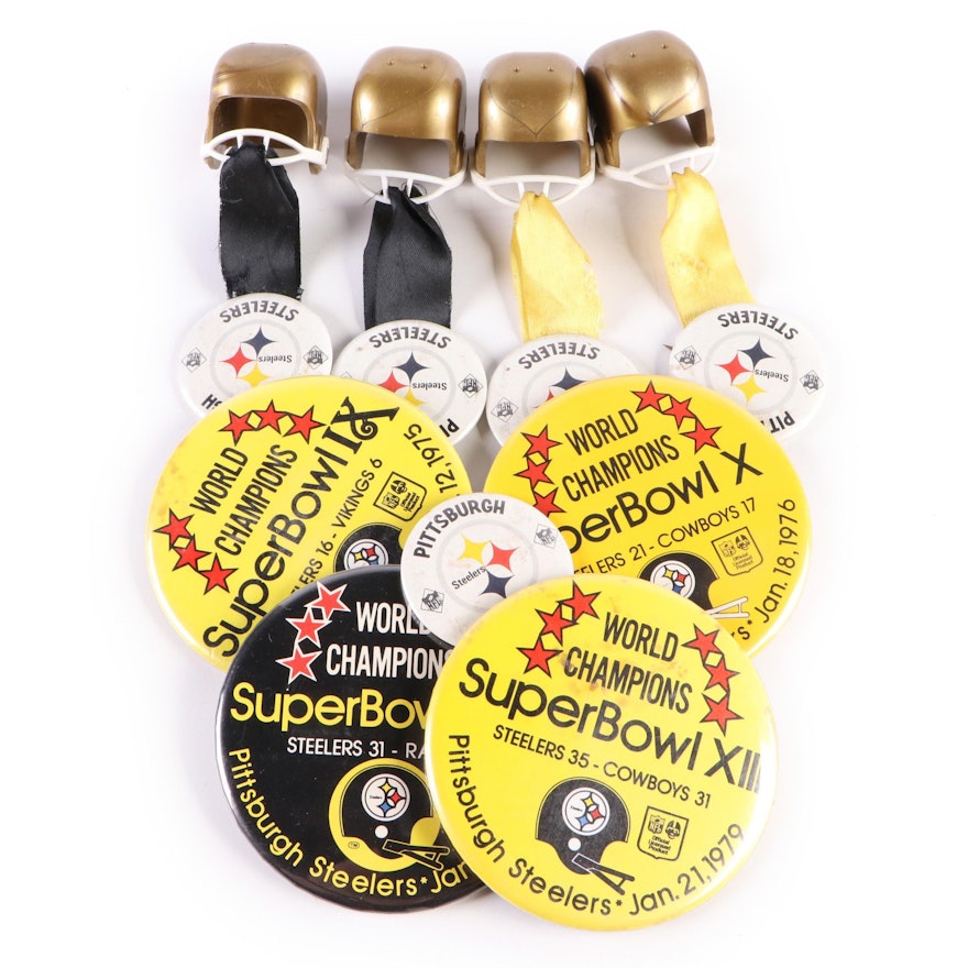 Pittsburgh Steelers NFL Football Super Bowl Pinbacks and 1950s Ribbon Buttons