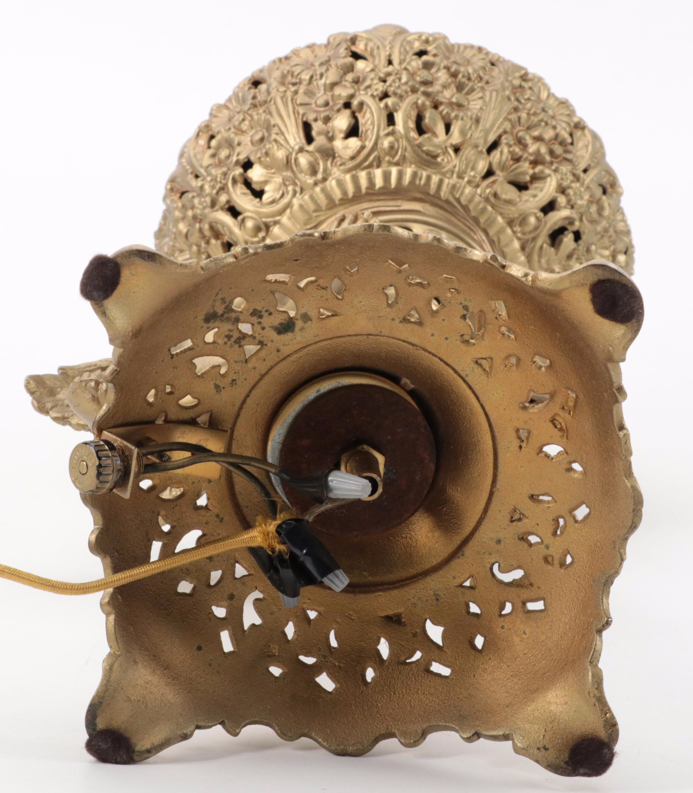 Gold Painted Spelter Cherub Parlor Oil Lamp, Late 19th Century, Adapted