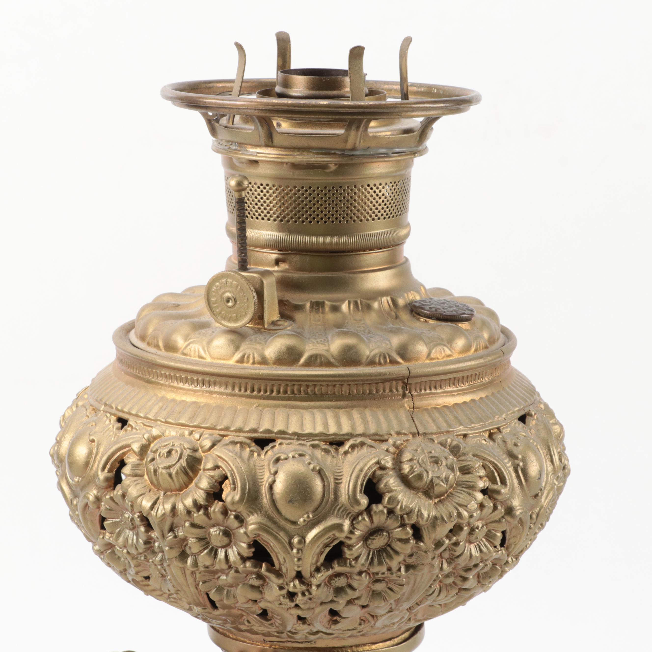 Gold Painted Spelter Cherub Parlor Oil Lamp, Late 19th Century, Adapted