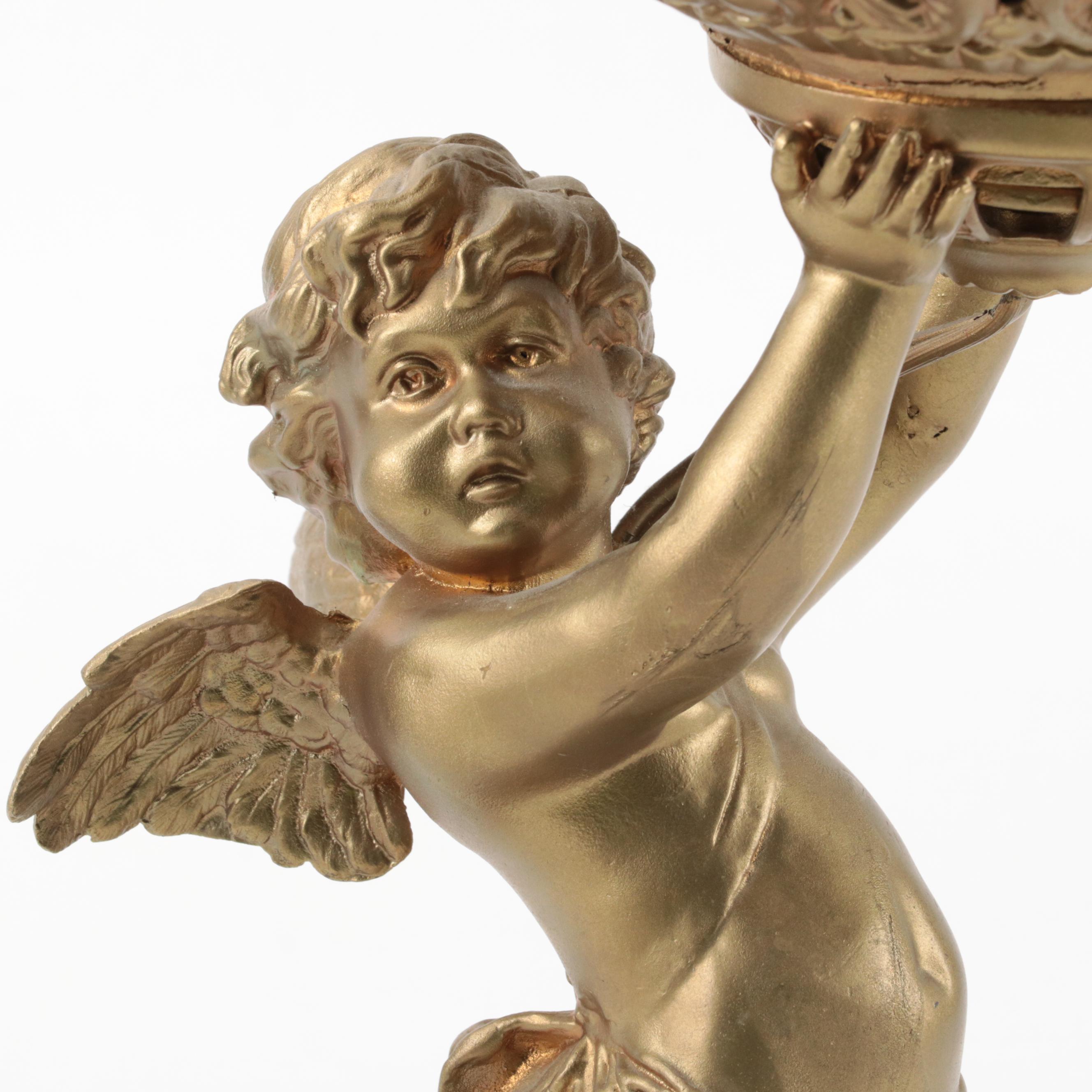 Gold Painted Spelter Cherub Parlor Oil Lamp, Late 19th Century, Adapted