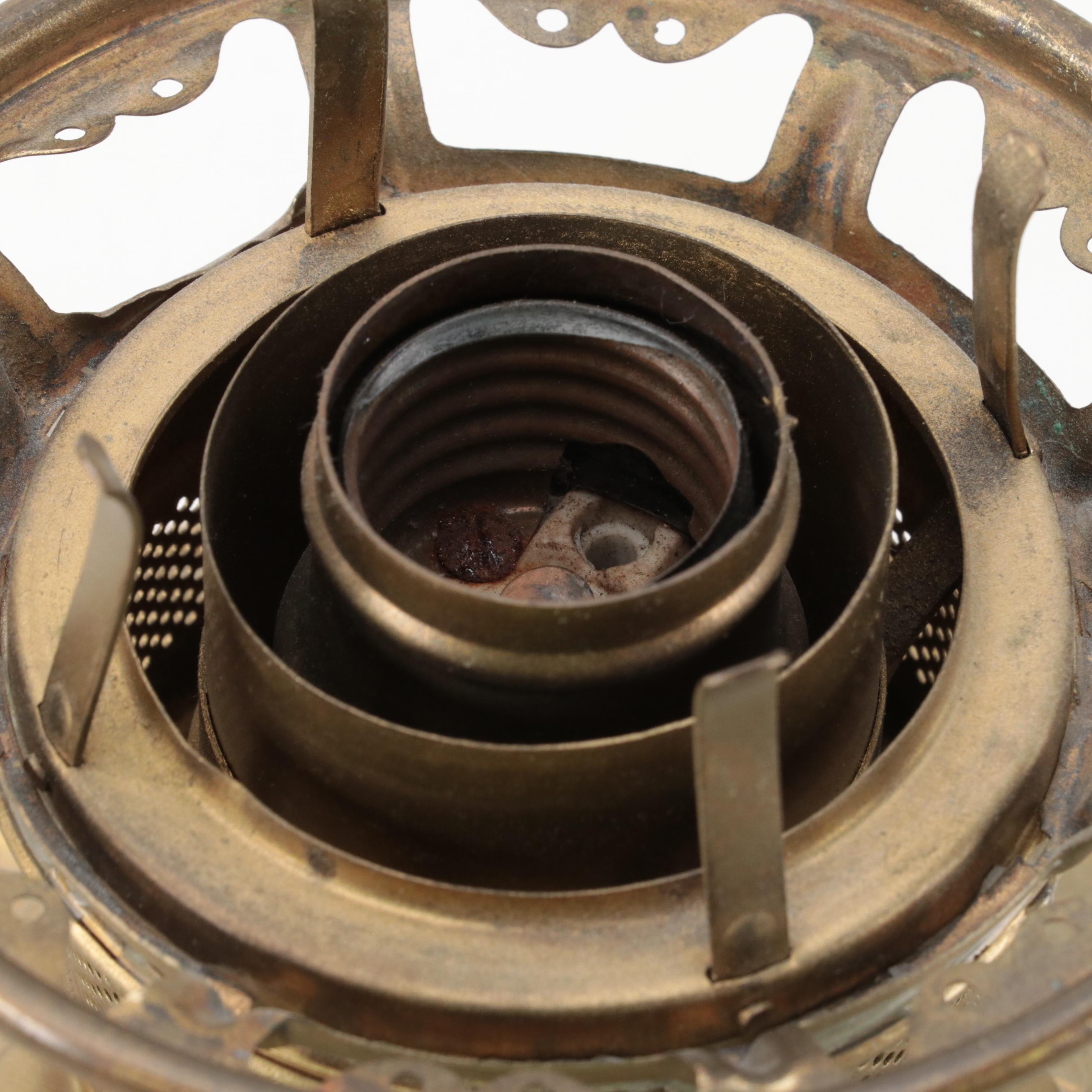 Gold Painted Spelter Cherub Parlor Oil Lamp, Late 19th Century, Adapted