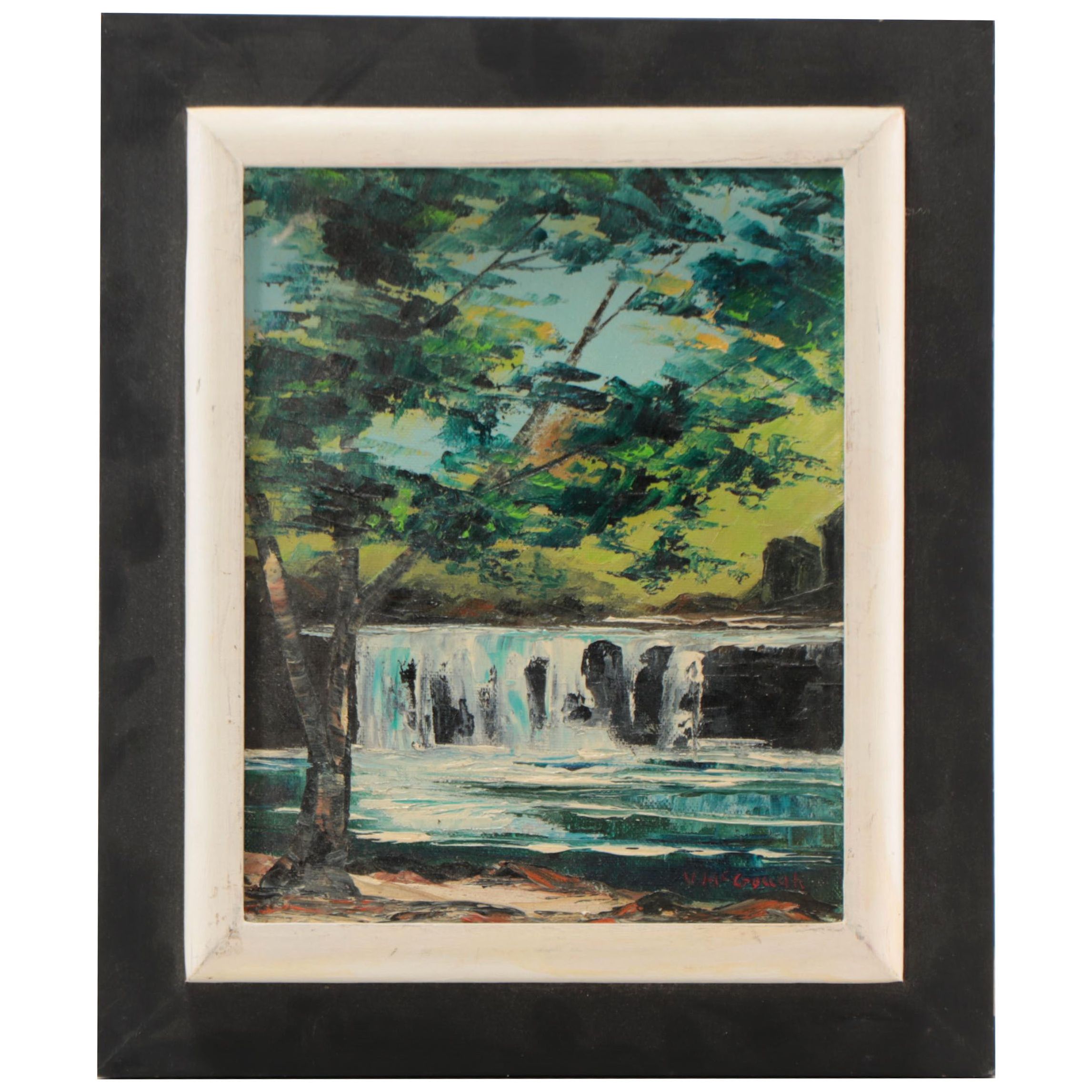 Oil Painting of Waterfall Landscape