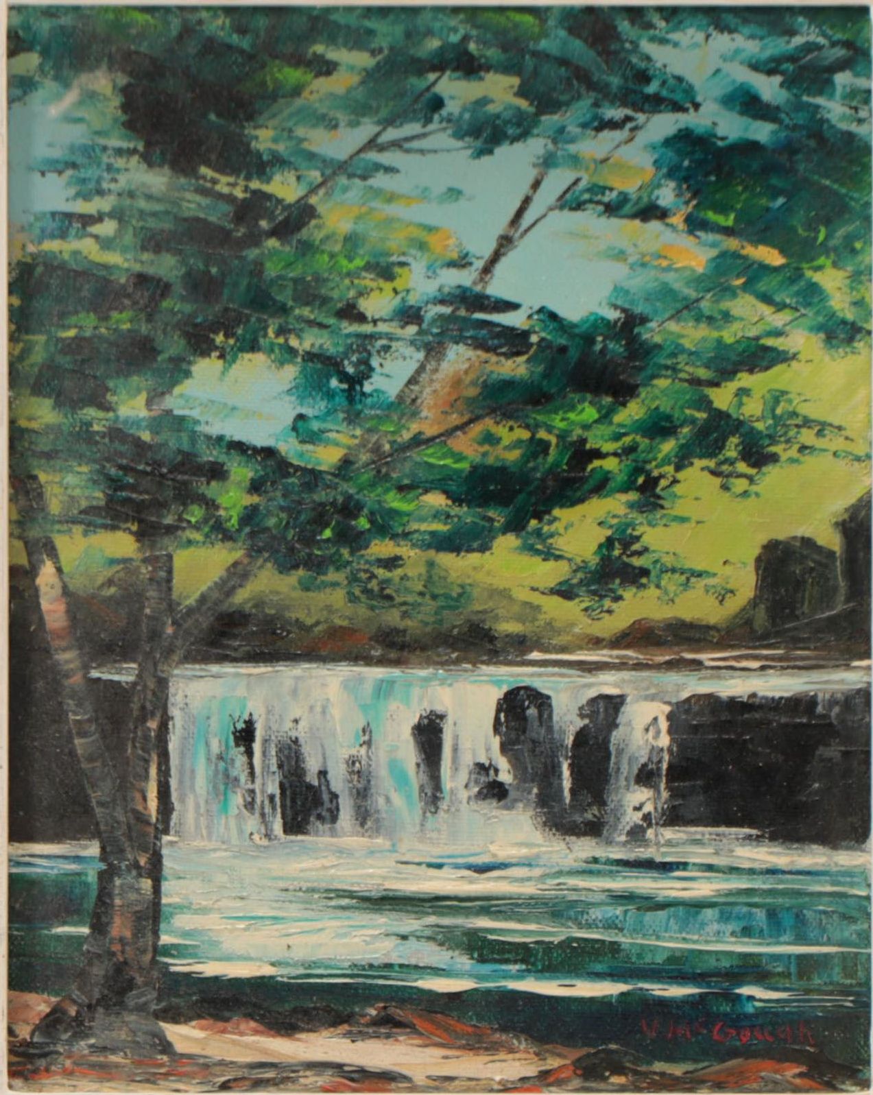 Oil Painting of Waterfall Landscape