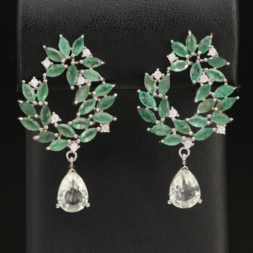 Sterling Emerald, Prasiolite and Cubic Zirconia Earrings