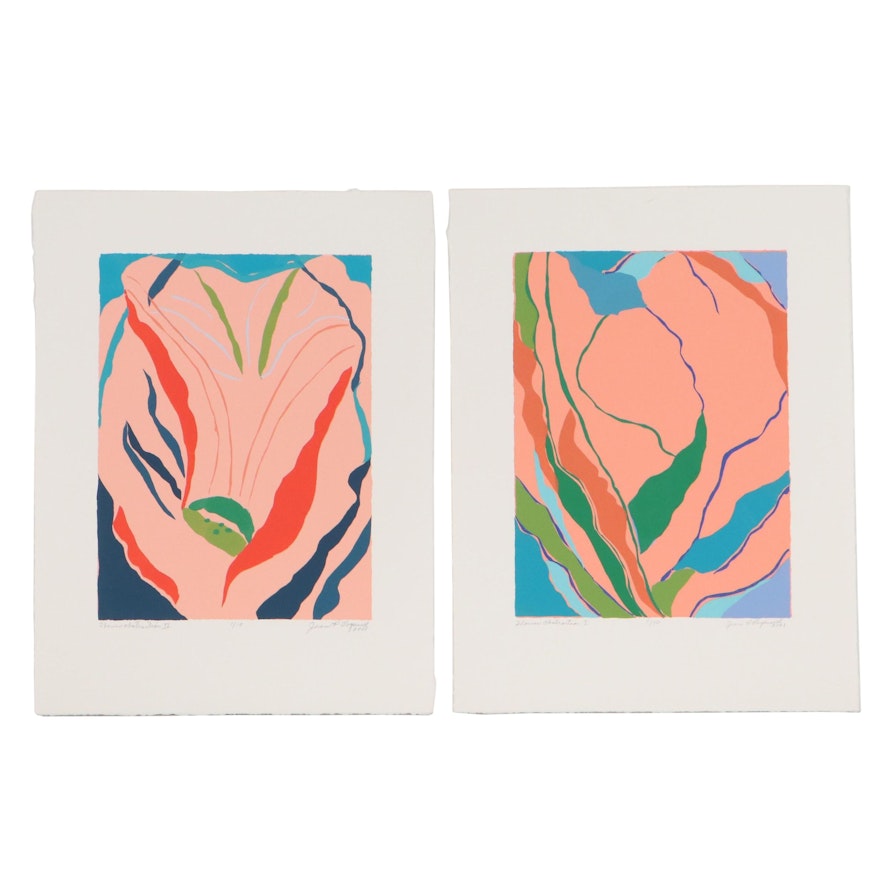 Jean Pierce Cogswell Serigraphs "Flower Abstraction I and II," 2001