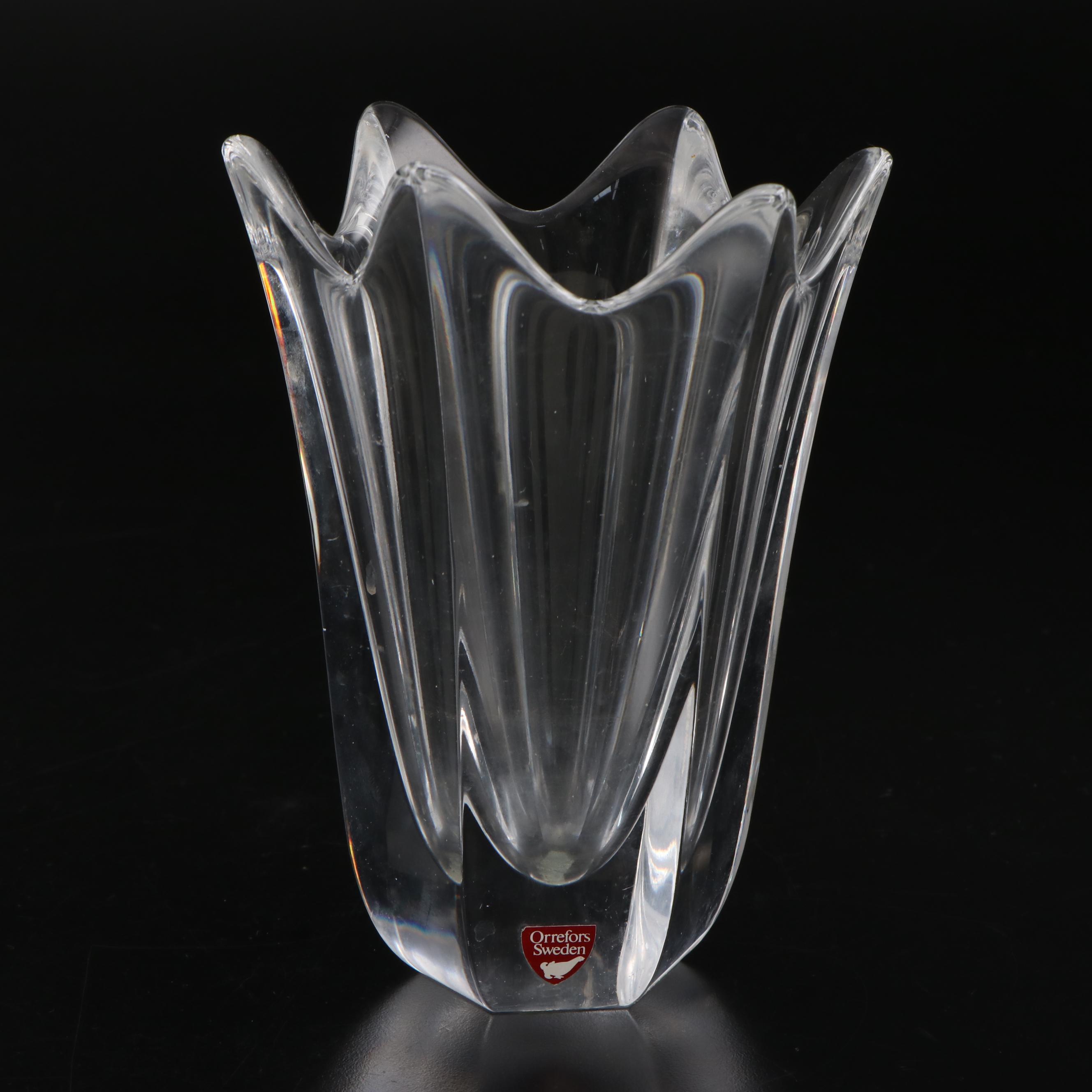 Edward Hald for Orrefors Pinched Base and "Belle" Crystal Flowers Vases