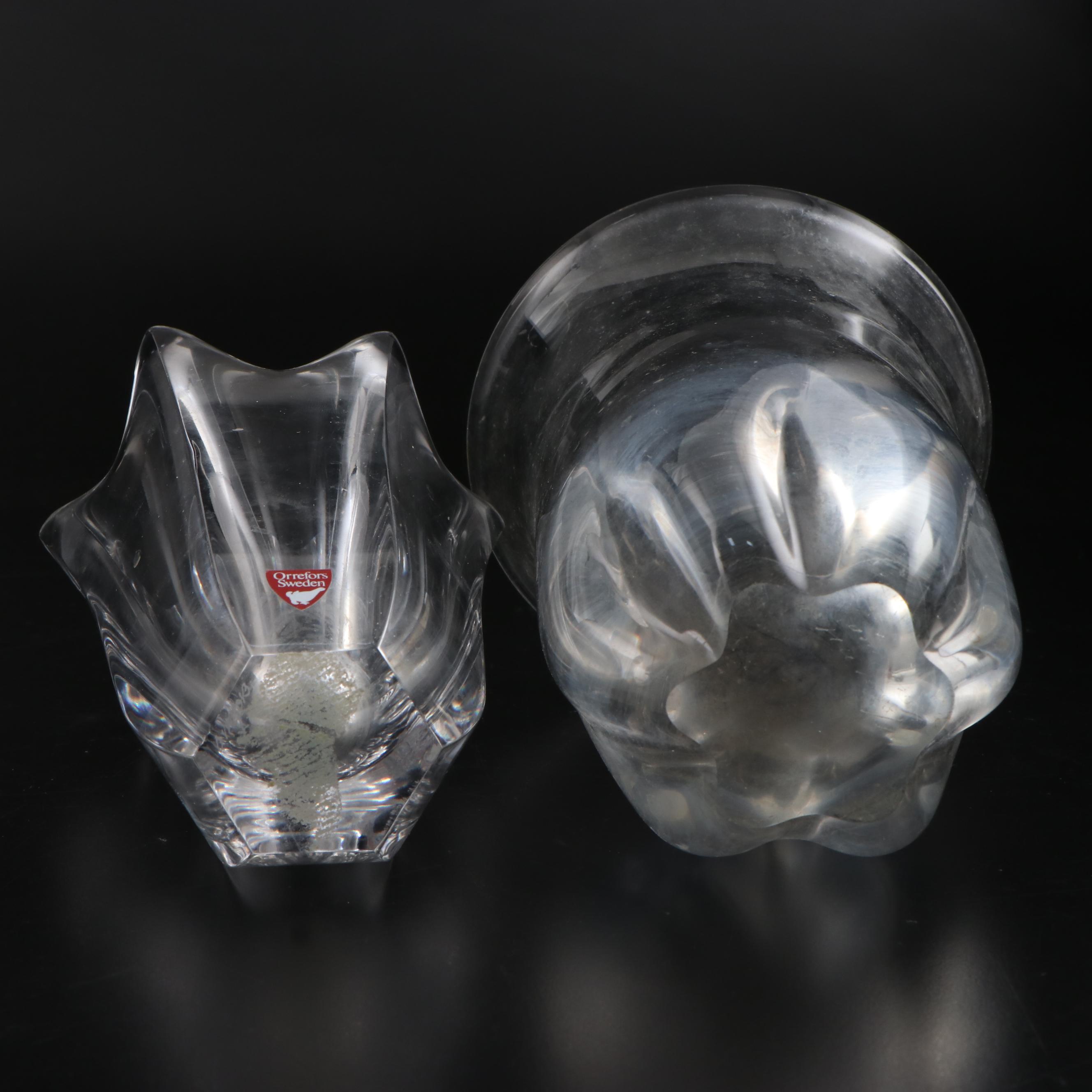 Edward Hald for Orrefors Pinched Base and "Belle" Crystal Flowers Vases