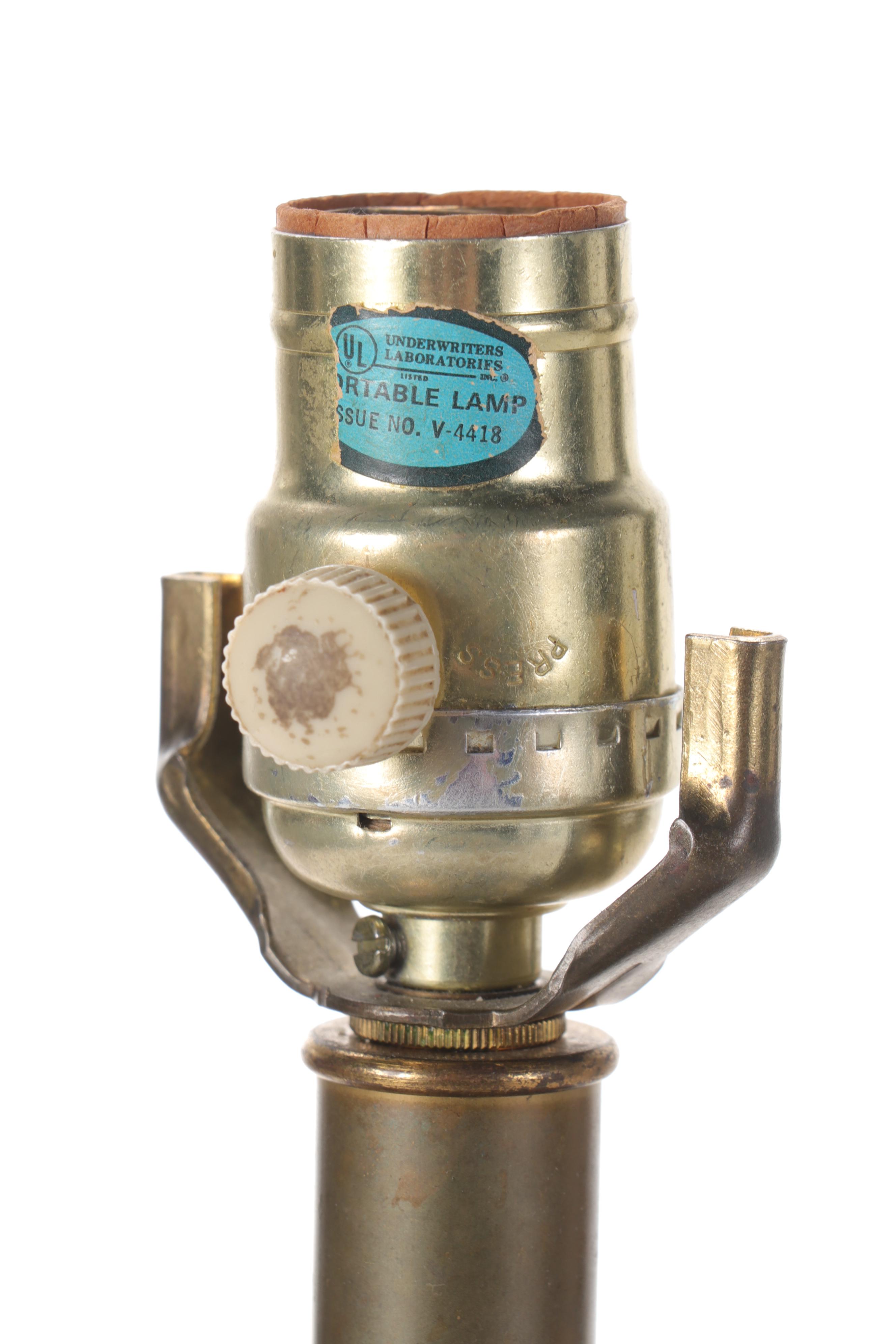 Brass Repousse Hunt Motif Tea Canister Style Table Lamp, Mid to Late 20th C