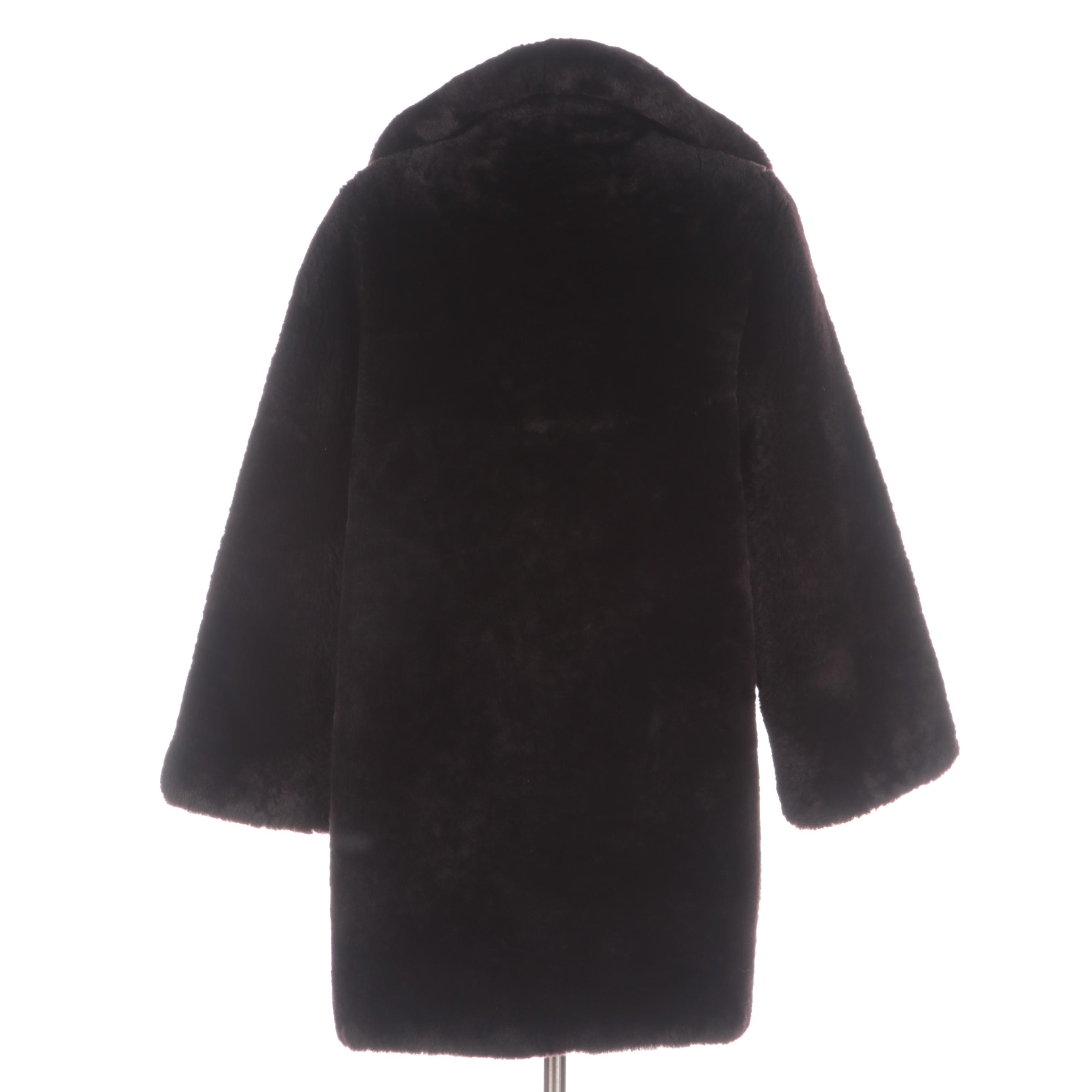Black Dyed Mouton Fur Coat with Peter Pan Style Collar