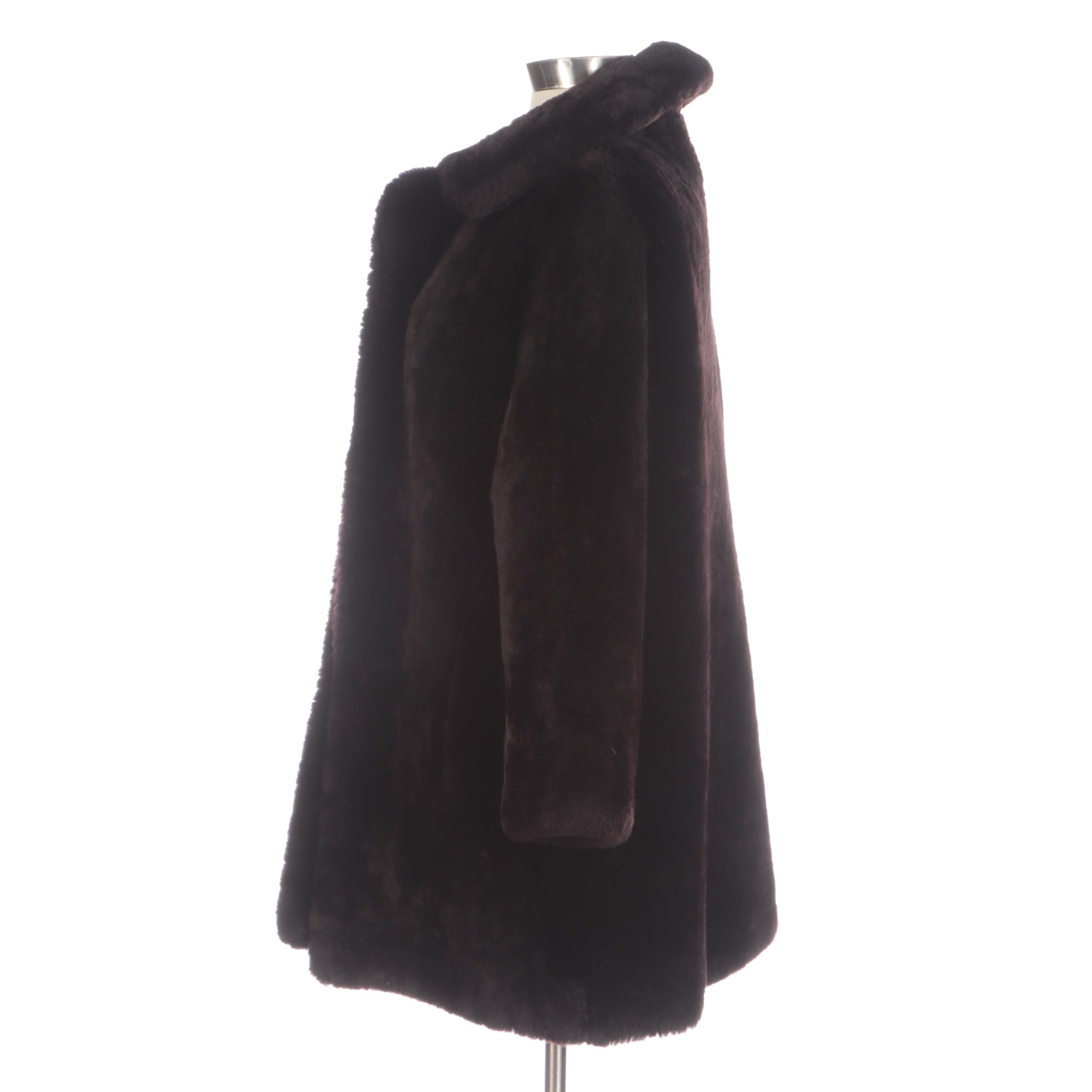 Black Dyed Mouton Fur Coat with Peter Pan Style Collar